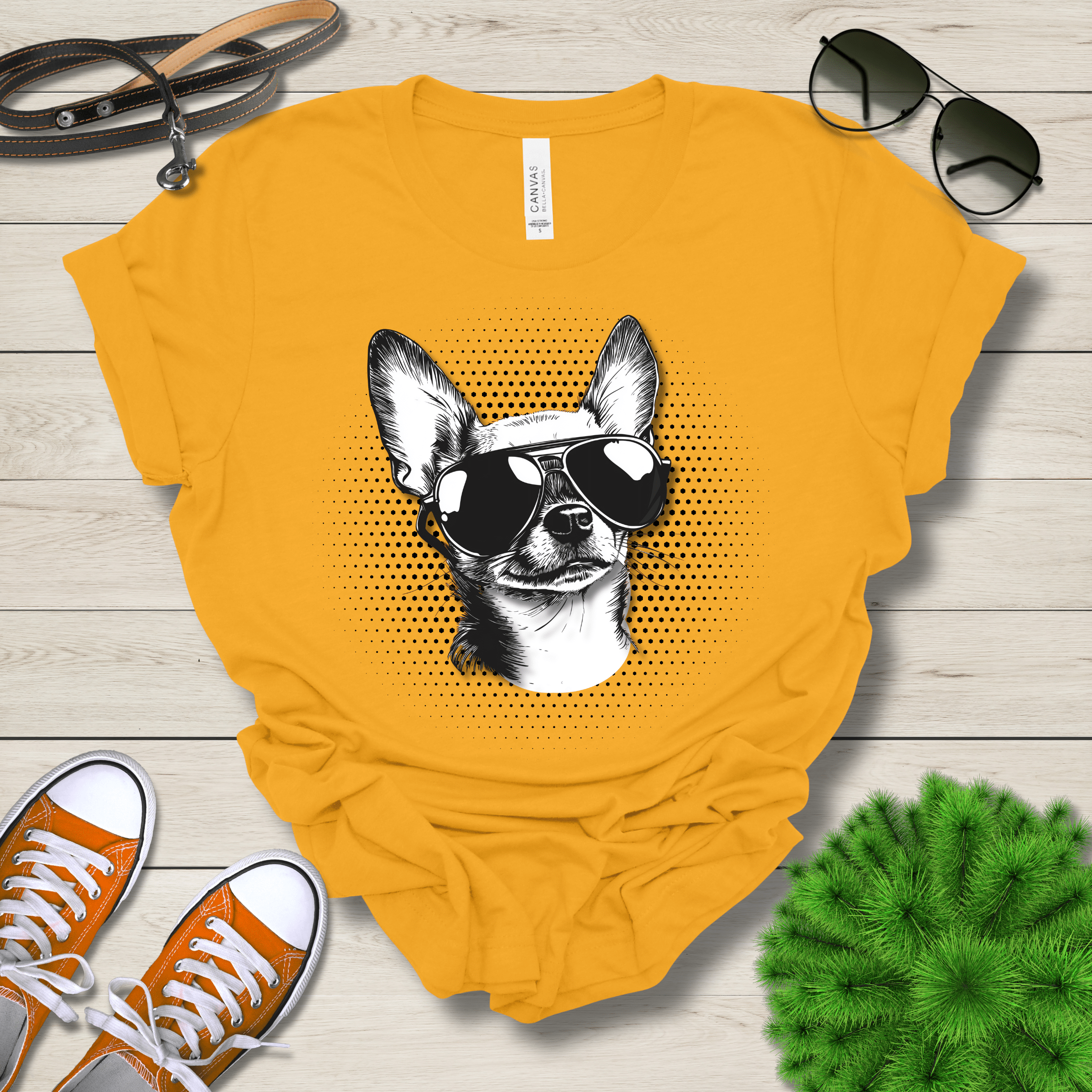 T-Shirt Gold / S Chihuahua Top Dog Cool Dog with Sunglasses Premium Unisex Tee --reallyintothat