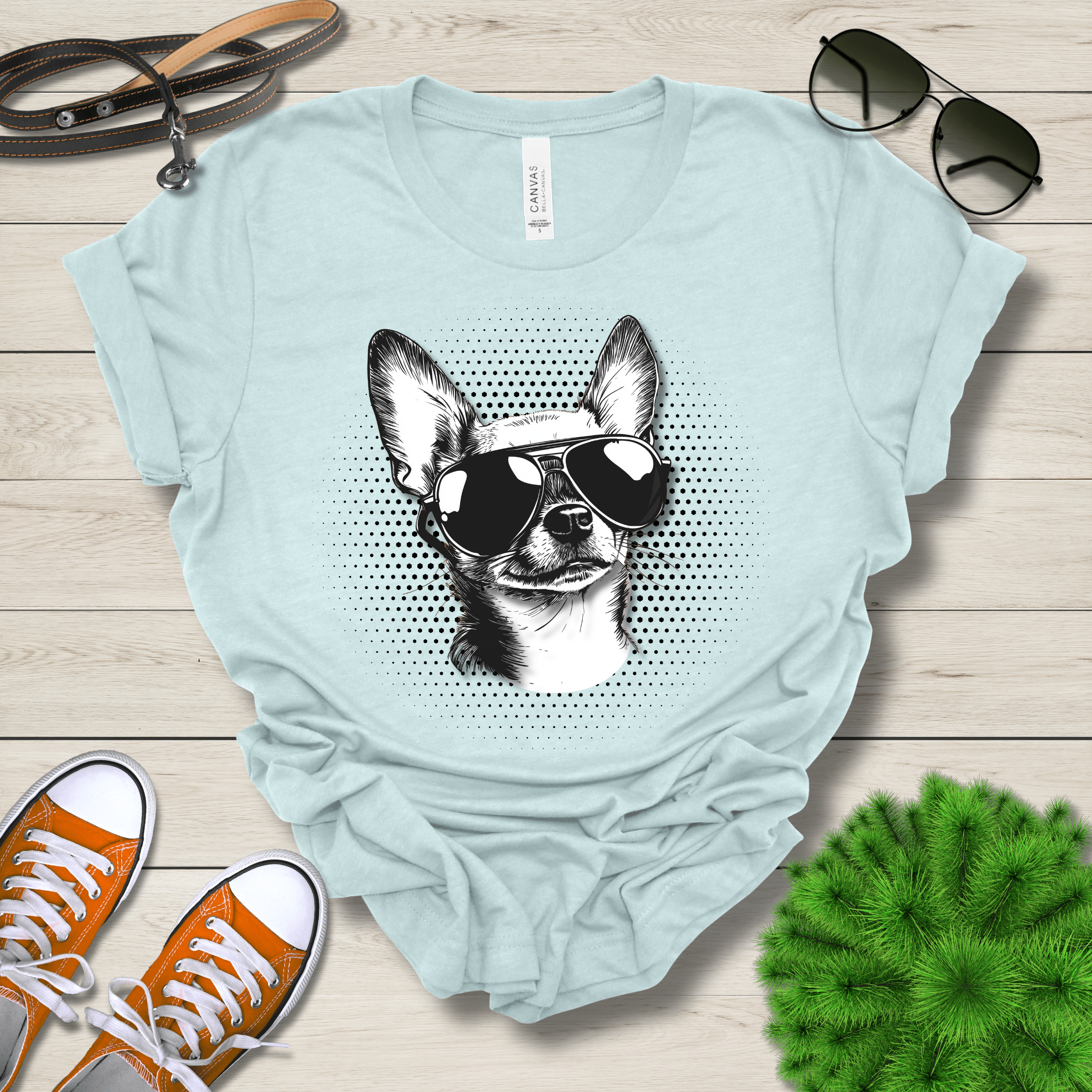 T-Shirt Heather Ice Blue / S Chihuahua Top Dog Cool Dog with Sunglasses Premium Unisex Tee --reallyintothat