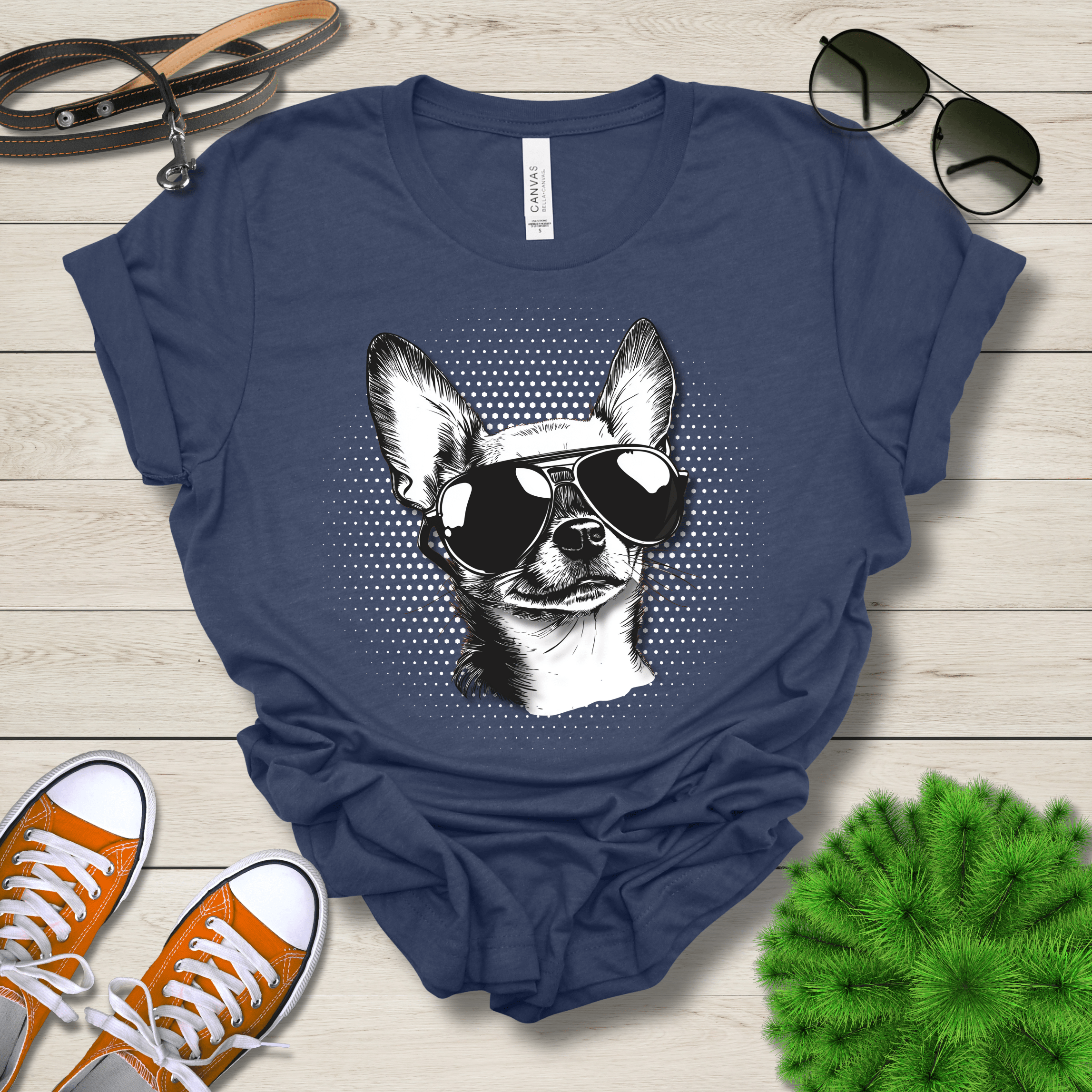 T-Shirt Heather Navy / S Chihuahua Top Dog Cool Dog with Sunglasses Premium Unisex Tee --reallyintothat