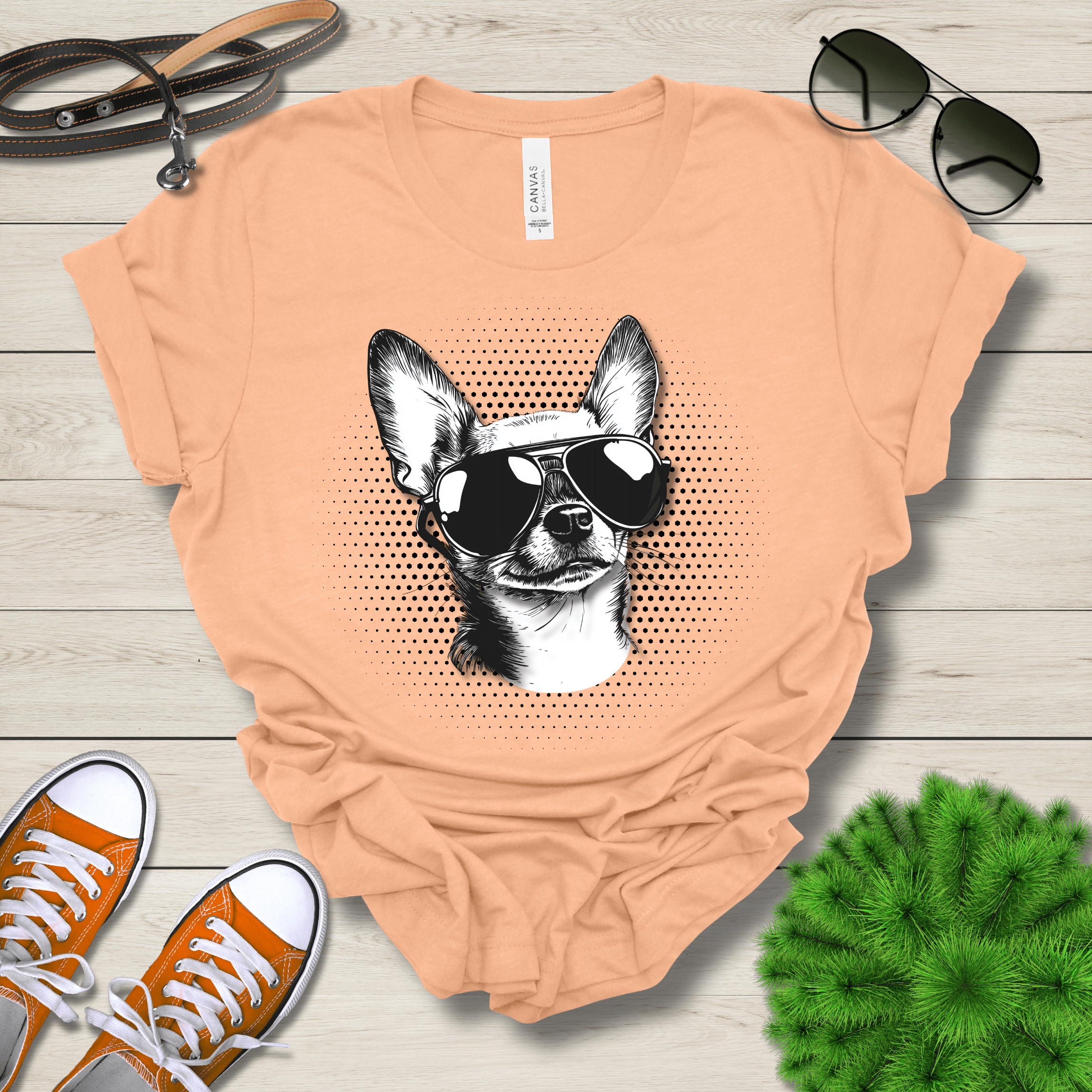 T-Shirt Heather Peach / S Chihuahua Top Dog Cool Dog with Sunglasses Premium Unisex Tee --reallyintothat