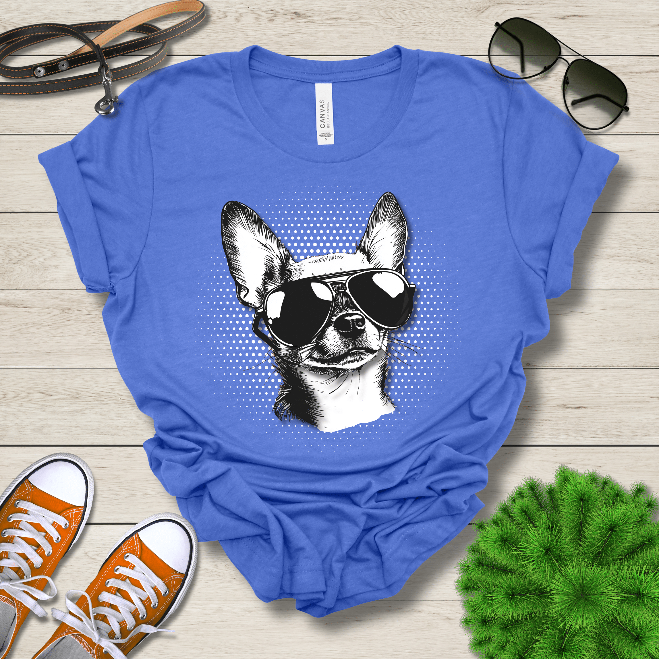 T-Shirt Heather True Royal / S Chihuahua Top Dog Cool Dog with Sunglasses Premium Unisex Tee --reallyintothat