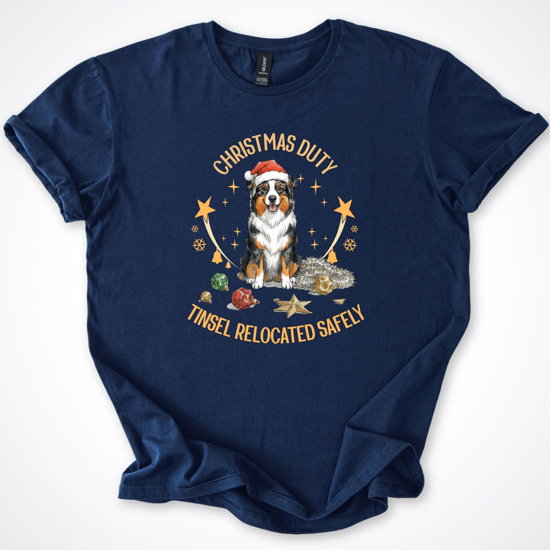 T-Shirt Navy / S Christmas Duty Australian Shepherd Christmas T-Shirt ReallyintoDogs