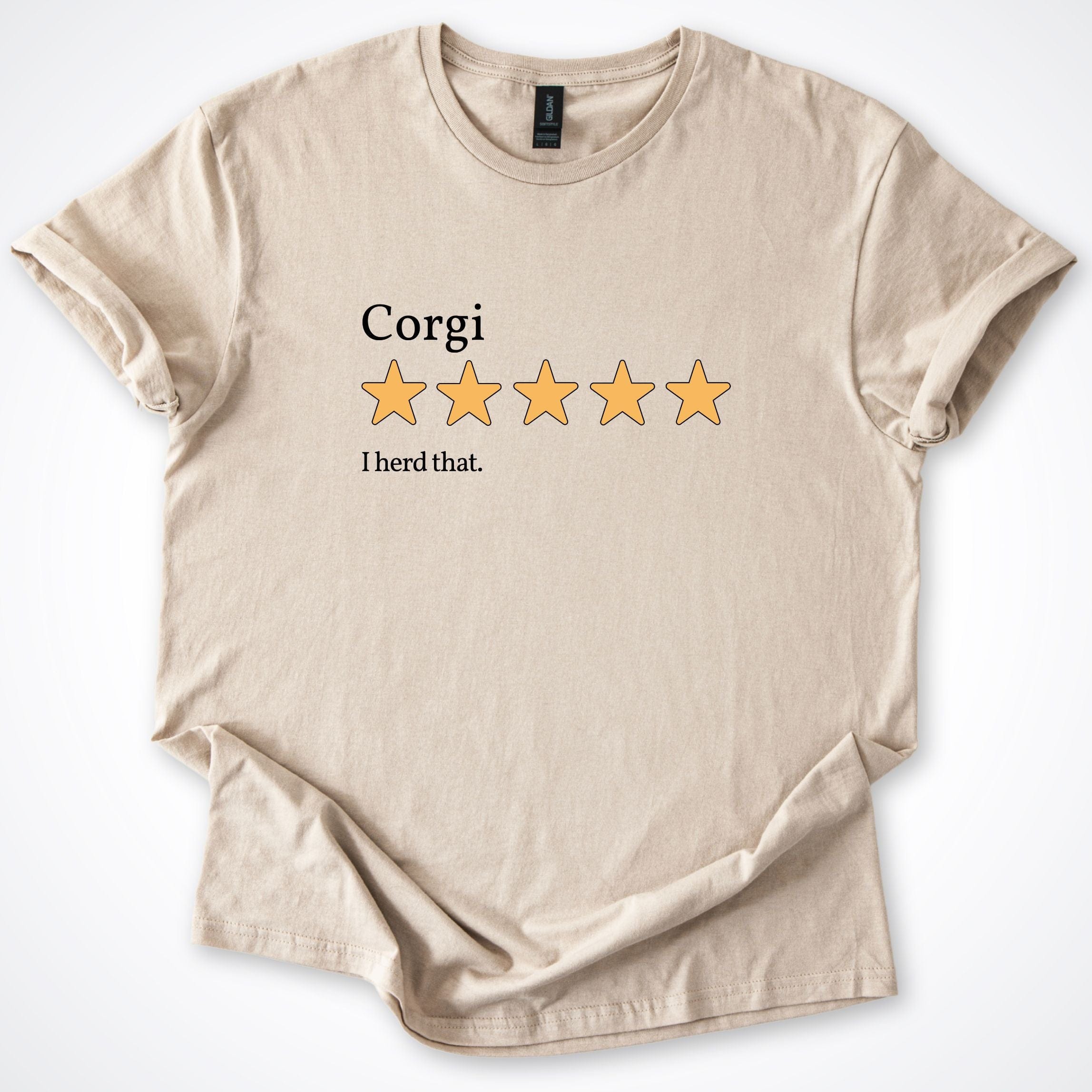 T-Shirt Sand / S Corgi Five Star Review T-Shirt ReallyintoDogs