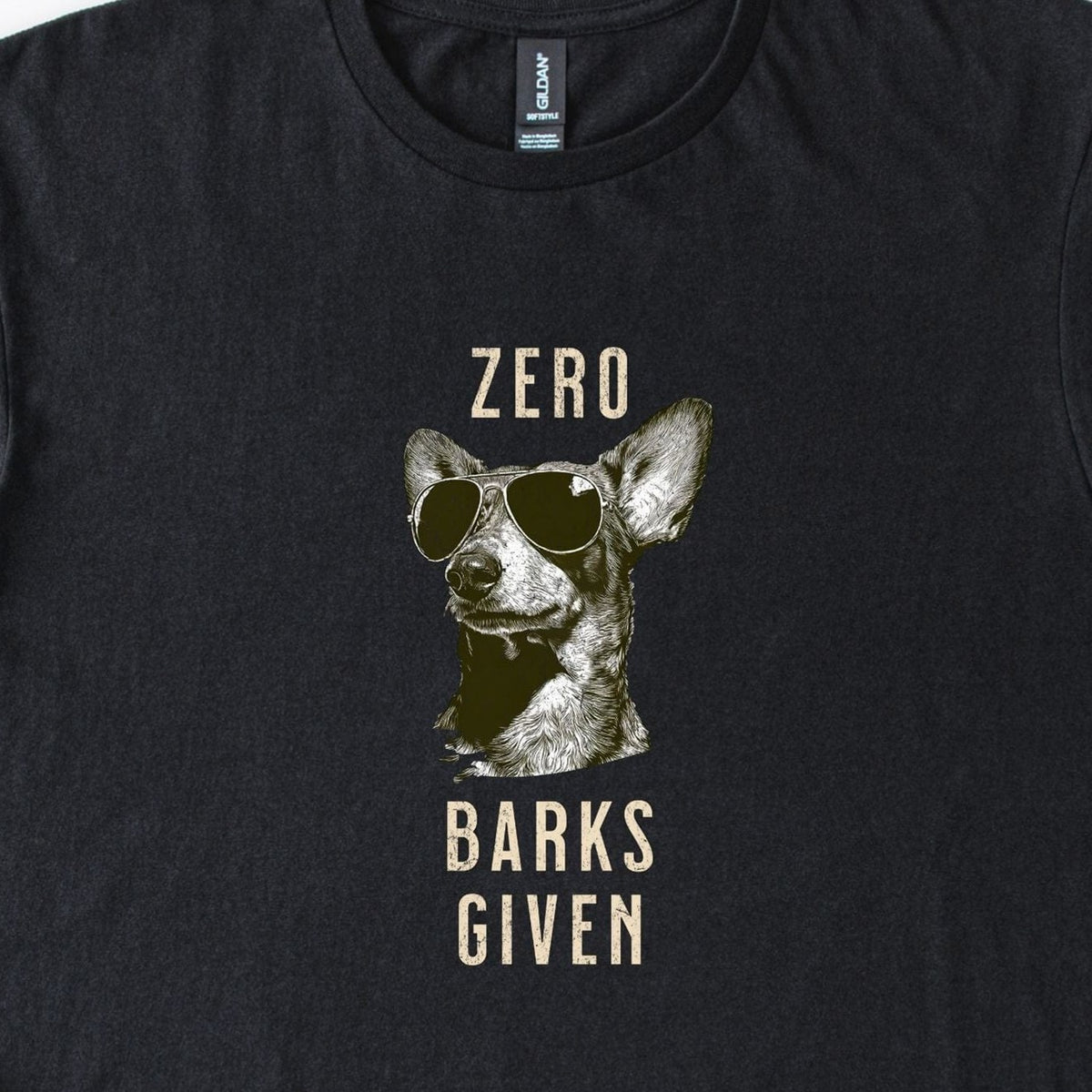 zero-barks-given-dachshund-t-shirt - design close up