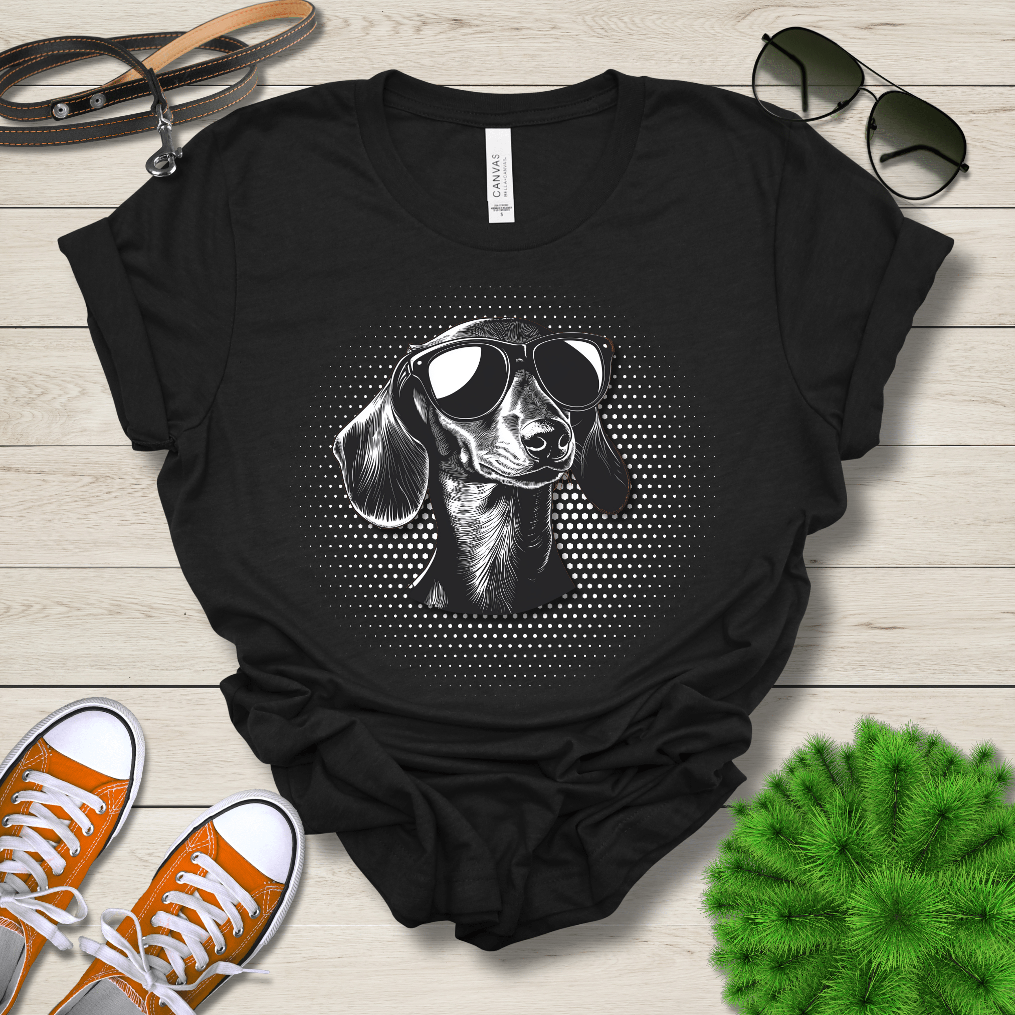 T-Shirt Black Heather / S Dachshund Top Dog Cool Dog with Sunglasses Premium Unisex Tee --reallyintothat