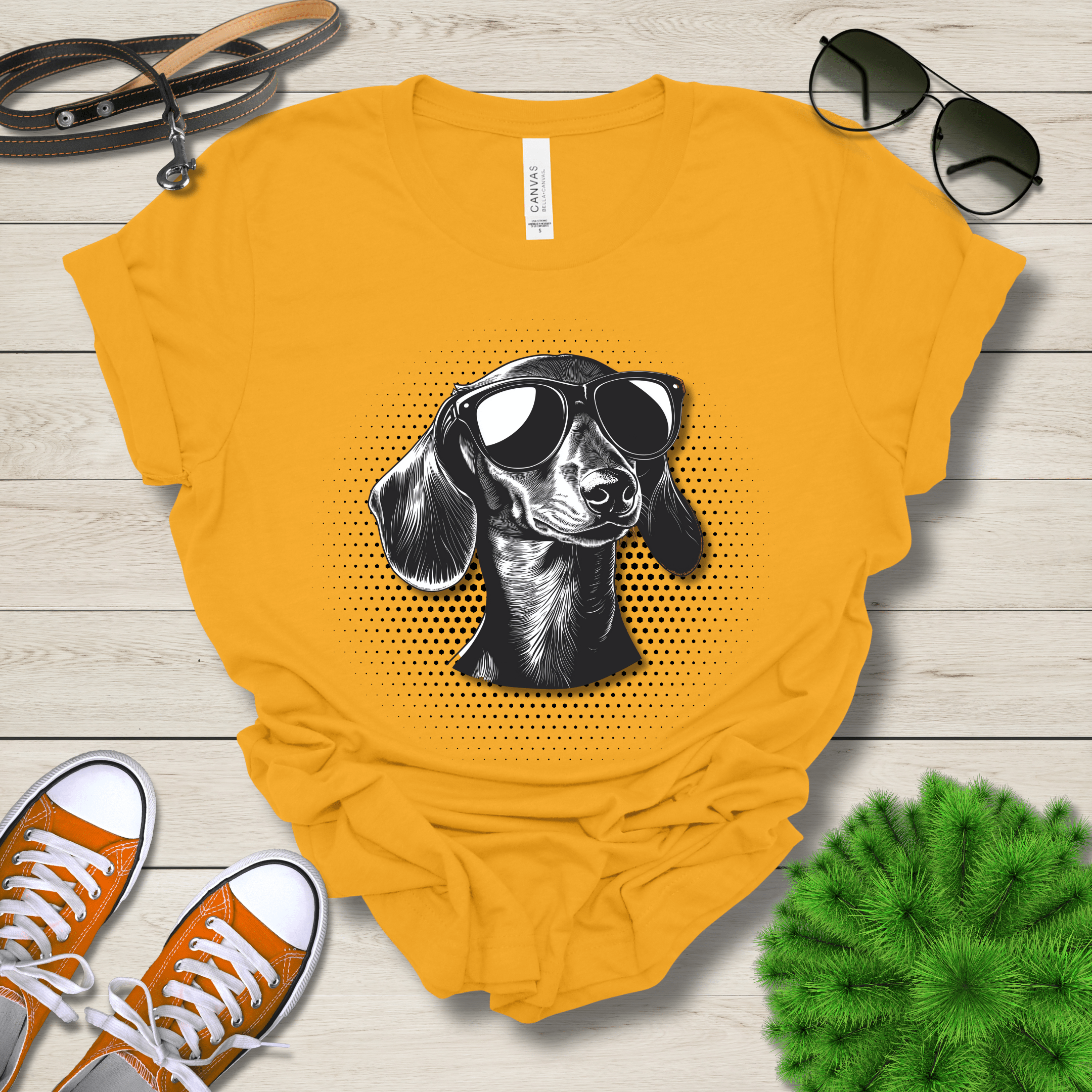 T-Shirt Gold / S Dachshund Top Dog Cool Dog with Sunglasses Premium Unisex Tee --reallyintothat