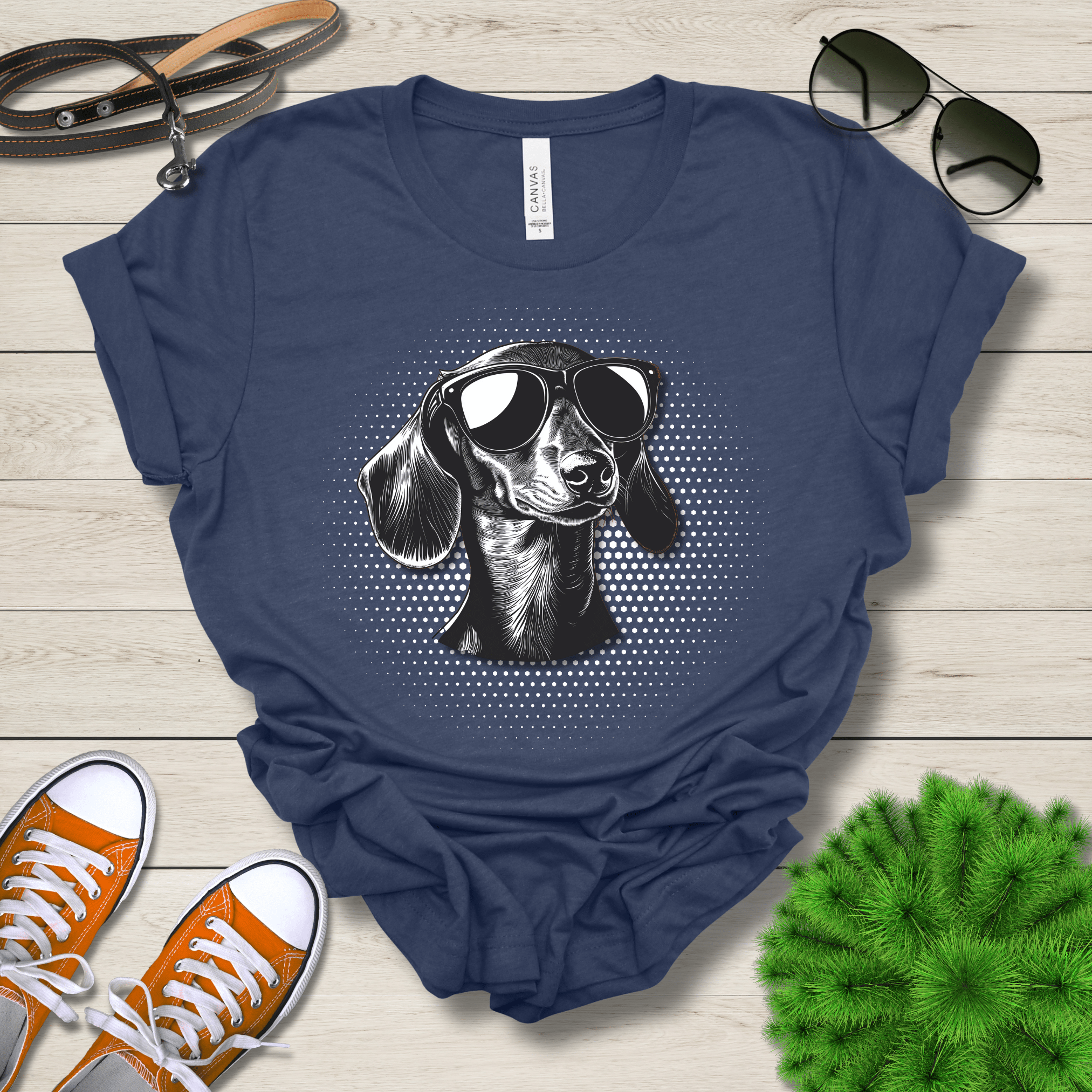 T-Shirt Heather Navy / S Dachshund Top Dog Cool Dog with Sunglasses Premium Unisex Tee --reallyintothat