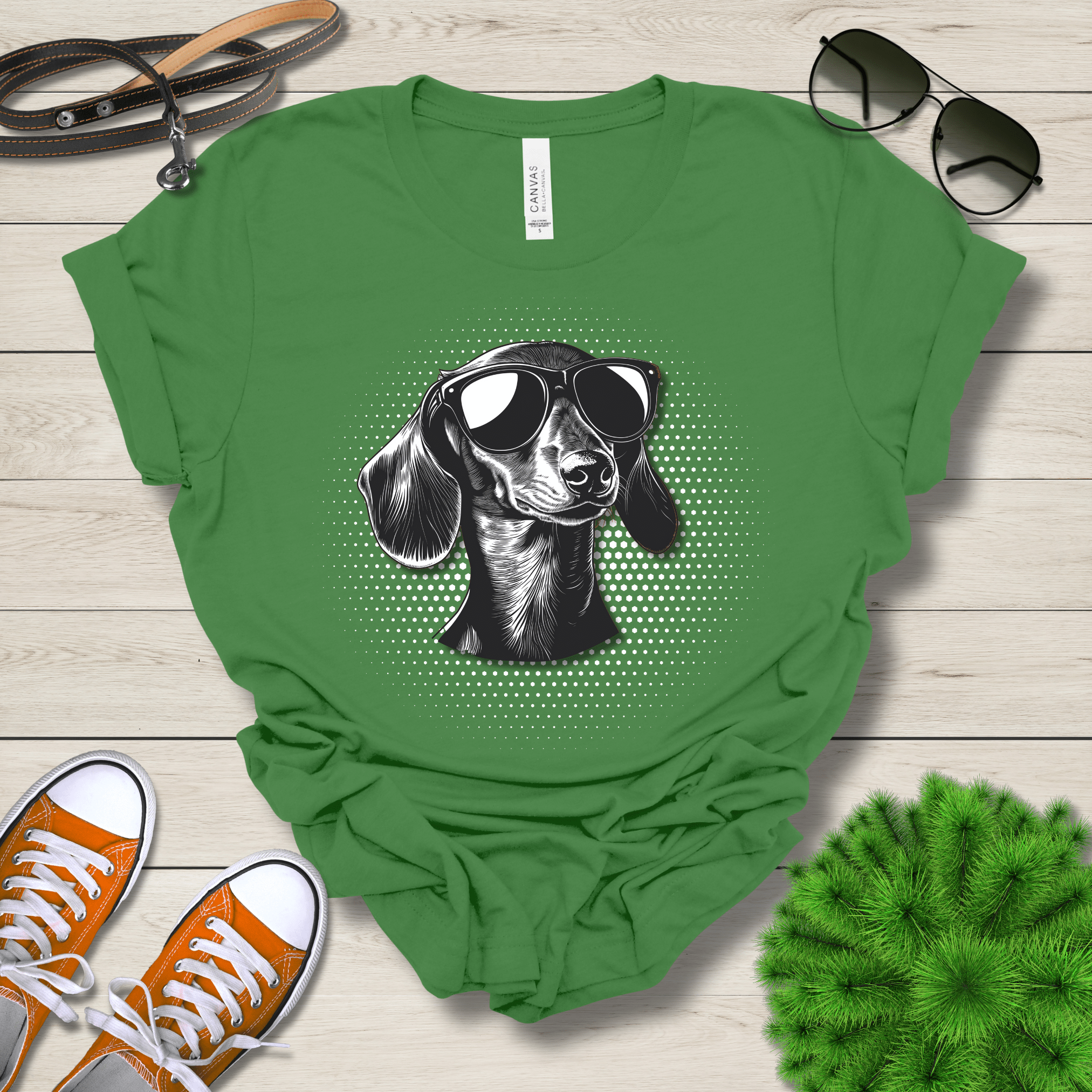 T-Shirt Leaf / S Dachshund Top Dog Cool Dog with Sunglasses Premium Unisex Tee --reallyintothat