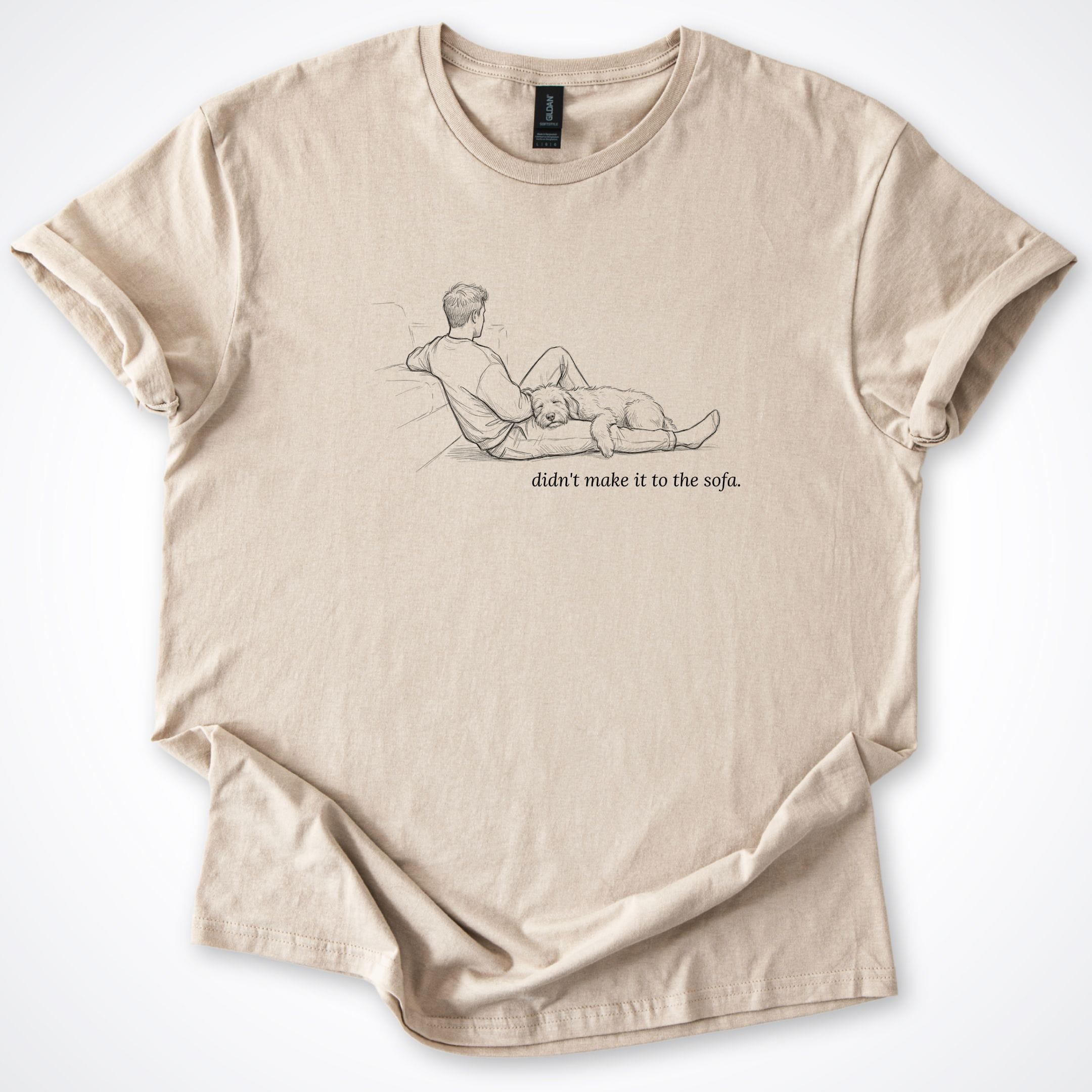T-Shirt Sand / S Didn't Make It To The Sofa Man & Dog T-Shirt ReallyintoDogs