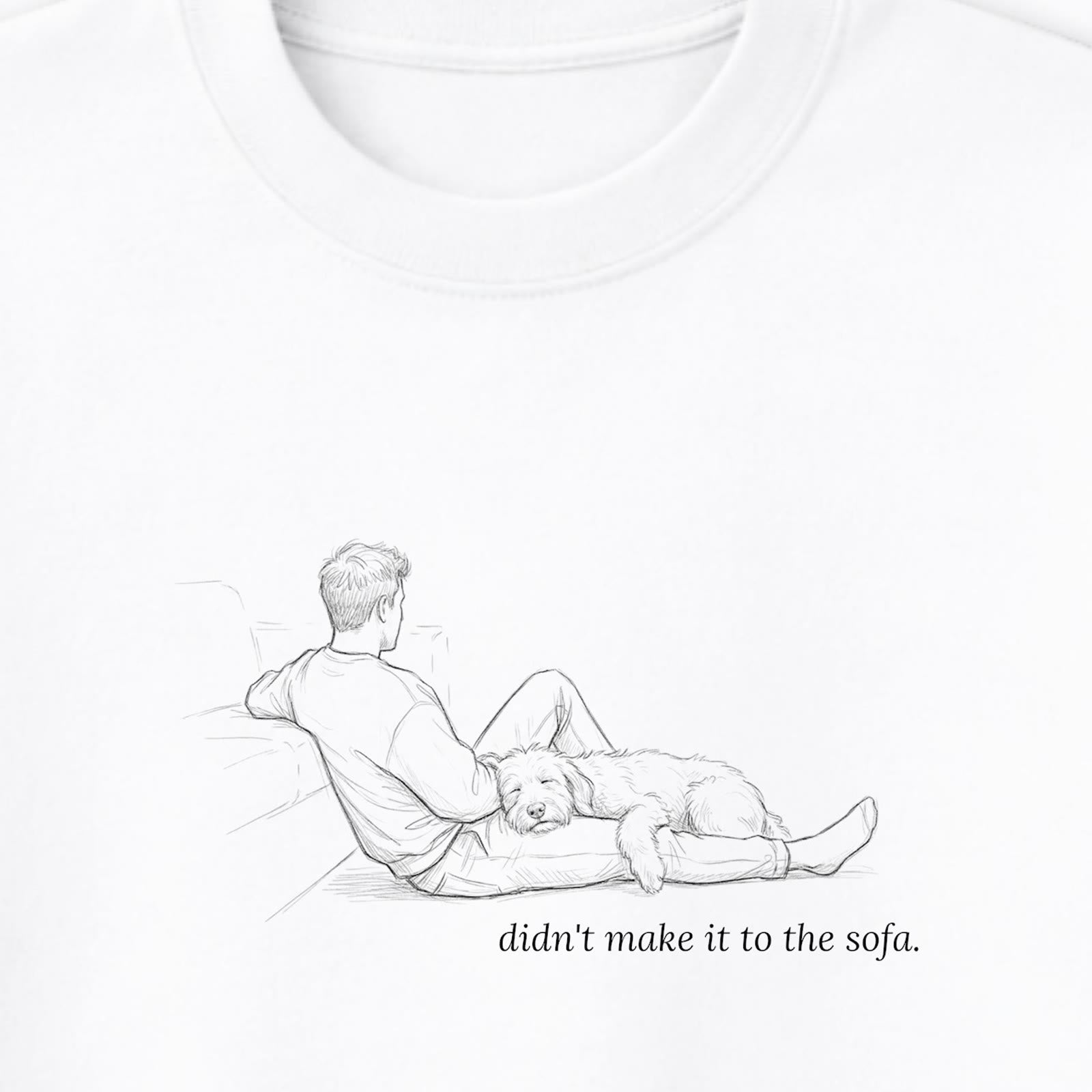 Didn't Make It To The Sofa Man & Dog Crewneck Sweatshirt - design close up