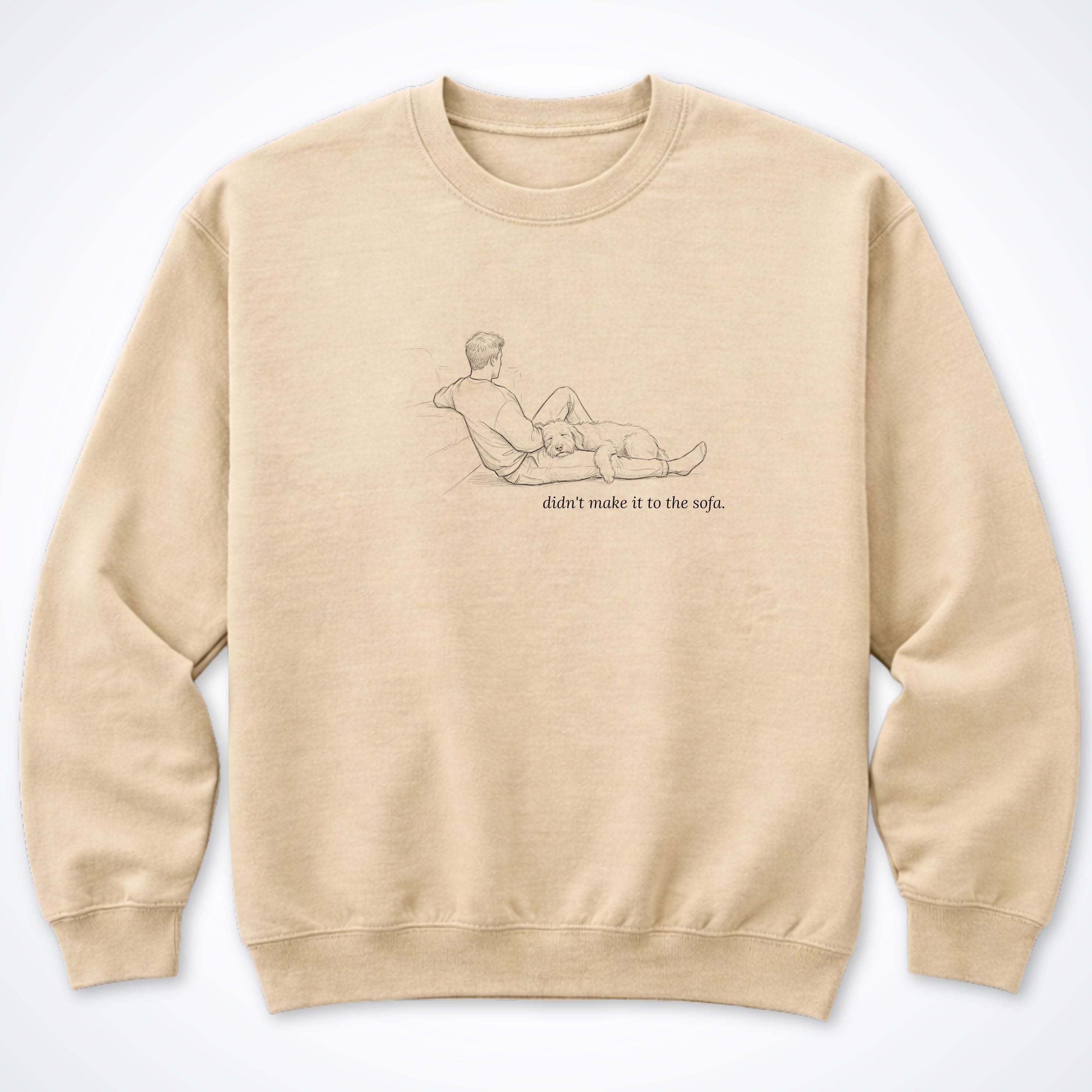 Didn't Make It To The Sofa Man & Dog Crewneck Sweatshirt - Sand