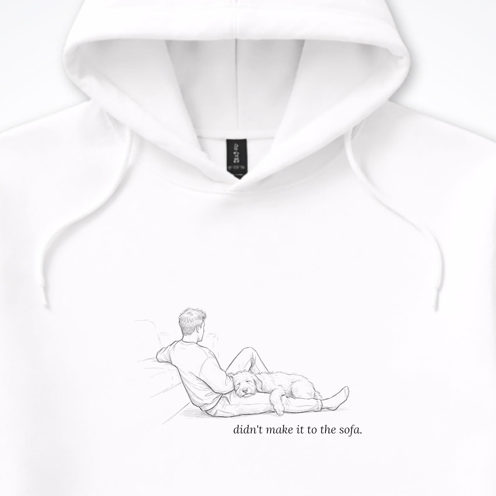 Didn't Make It To The Sofa Man & Dog Hooded Sweatshirt - design close up