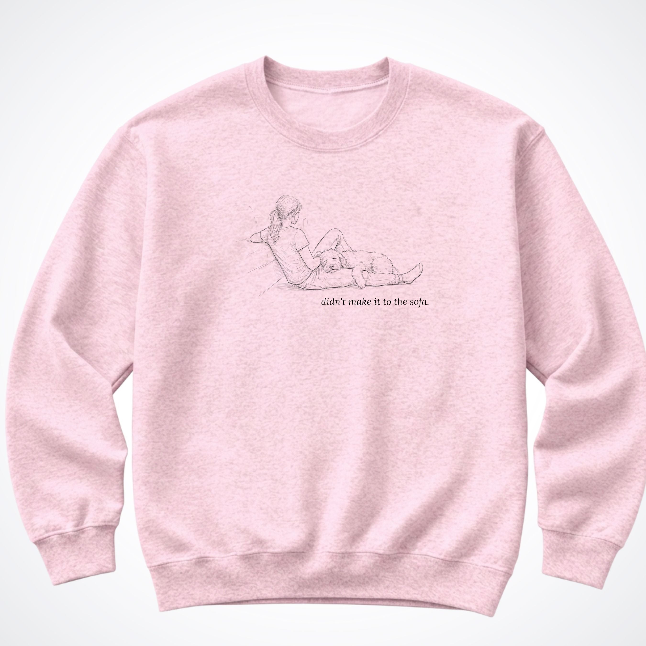 Didn't Make It To The Sofa Woman & Dog Crewneck Sweatshirt - Light Pink