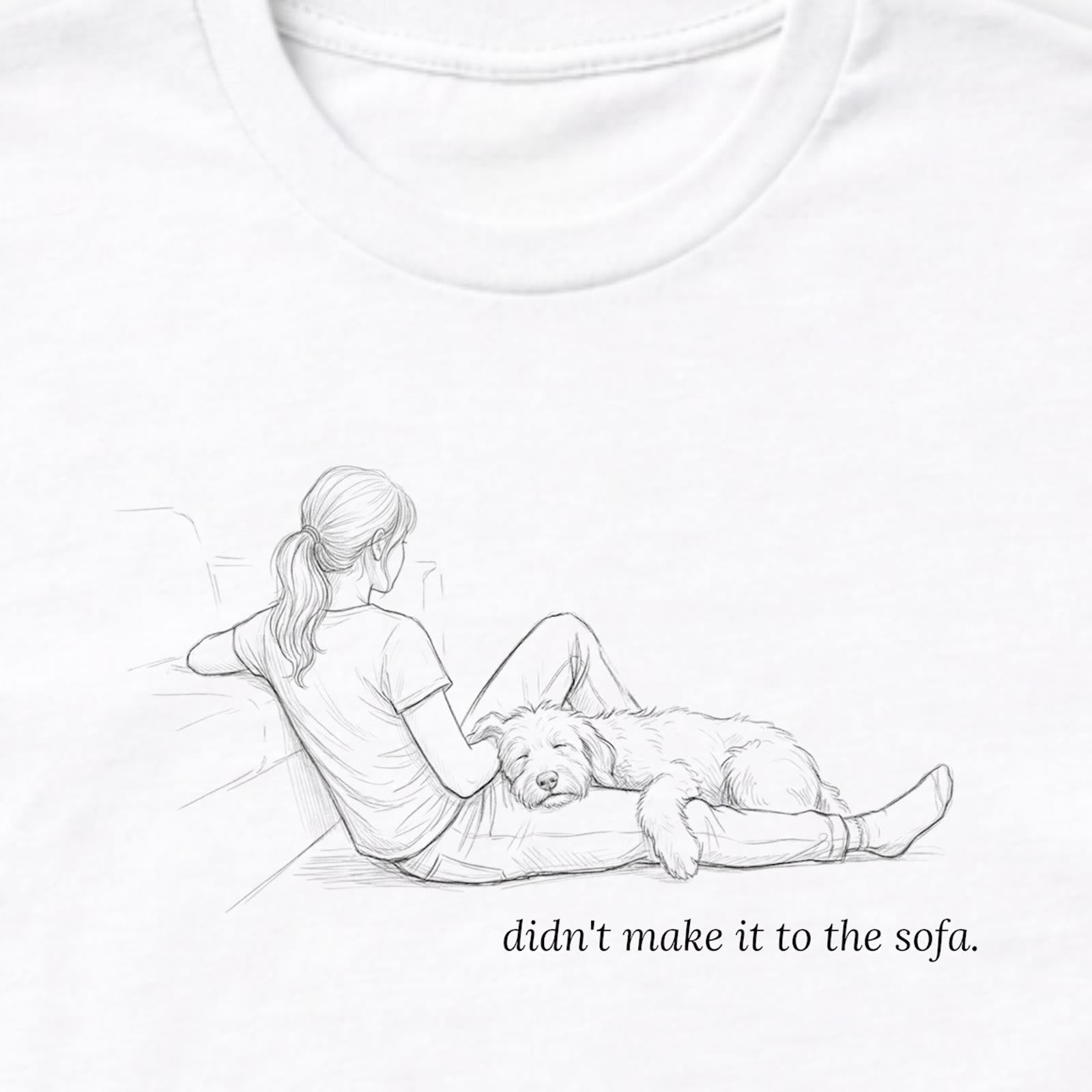 Didn't Make It To The Sofa Woman & Dog Long Sleeve T-Shirt - design close up