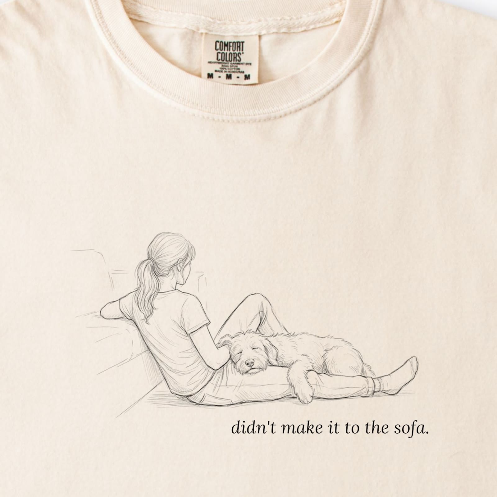 Didn't Make It To The Sofa Woman & Dog Premium T-Shirt - design close up