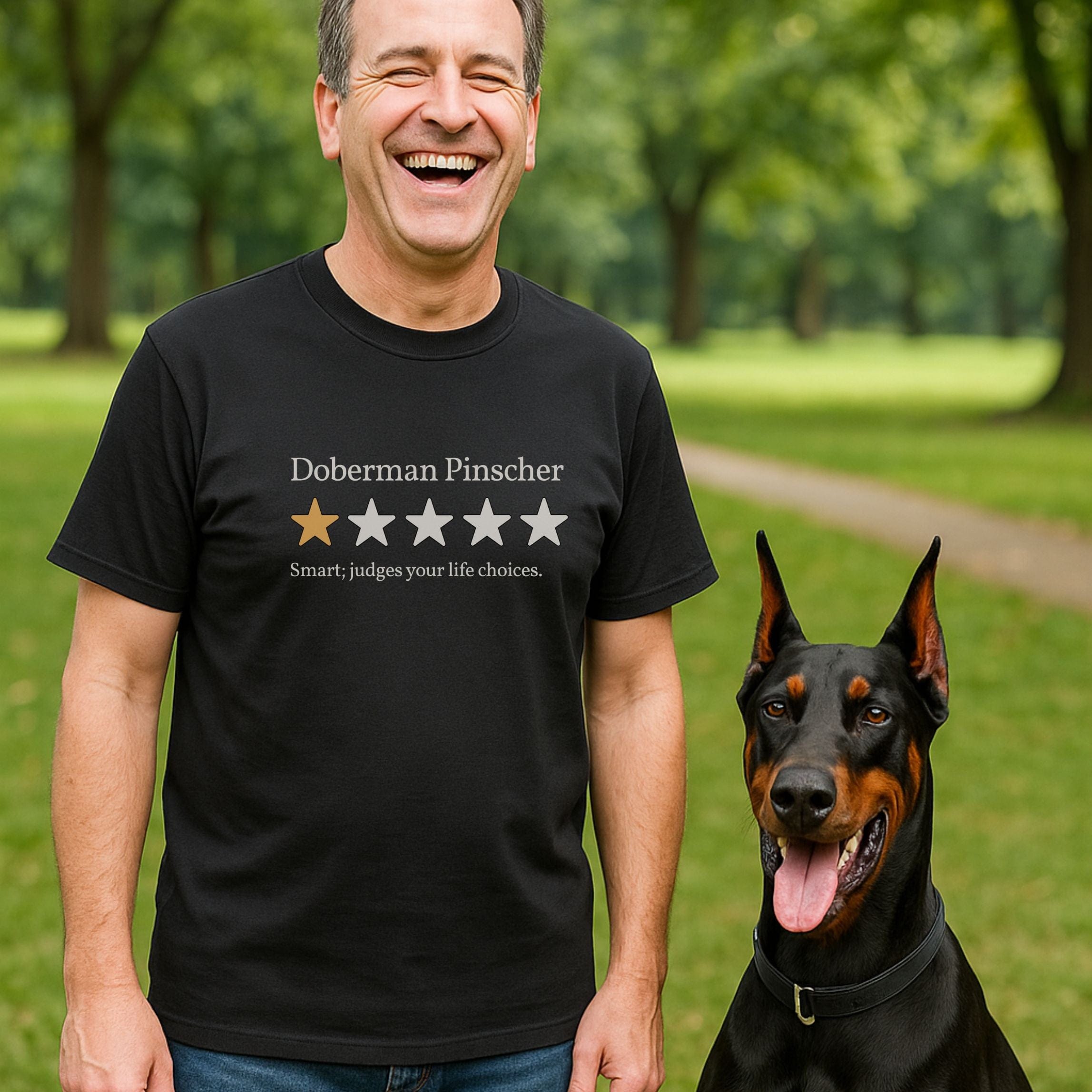 T-Shirt Doberman Pinscher One Star Review T-Shirt ReallyintoDogs