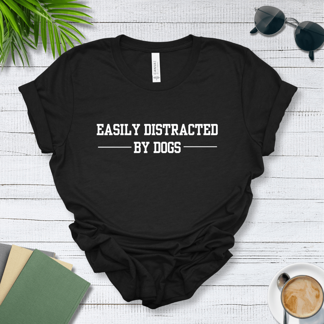 T-Shirt Black Heather / S Easily Distracted by Dogs Premium Unisex Tee - Fun Casual Wear for Dog Lovers --reallyintothat