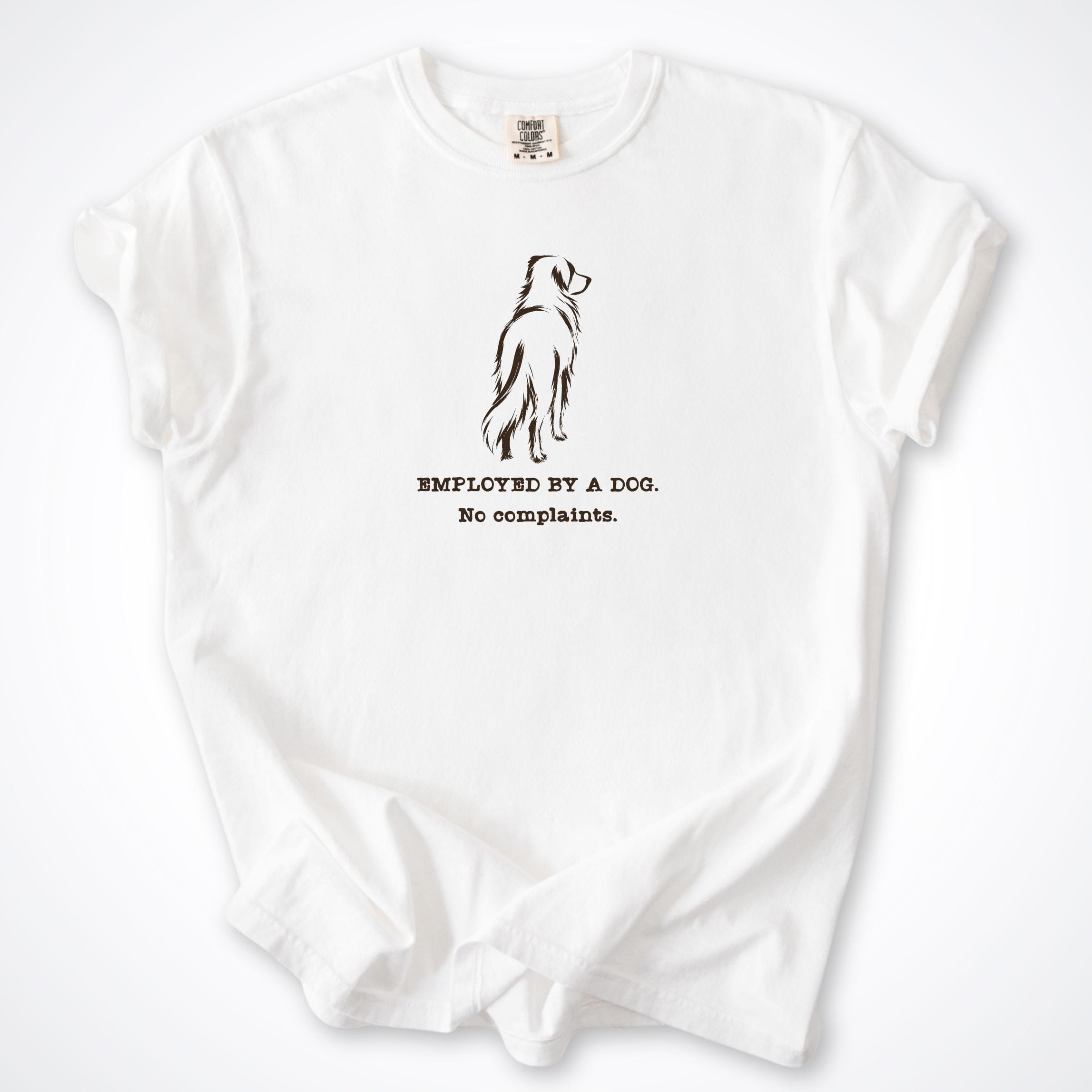 T-Shirt White / S Employed By A Dog. Large Long Coat Dog Comfort Colors T-Shirt ReallyintoDogs