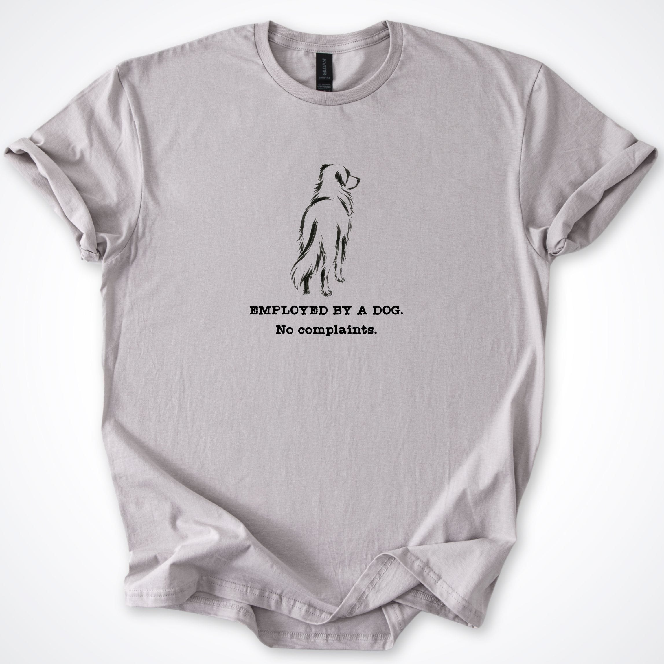 T-Shirt Ice Grey / S Employed By A Dog. Large Long Coat Dog T-Shirt ReallyintoDogs