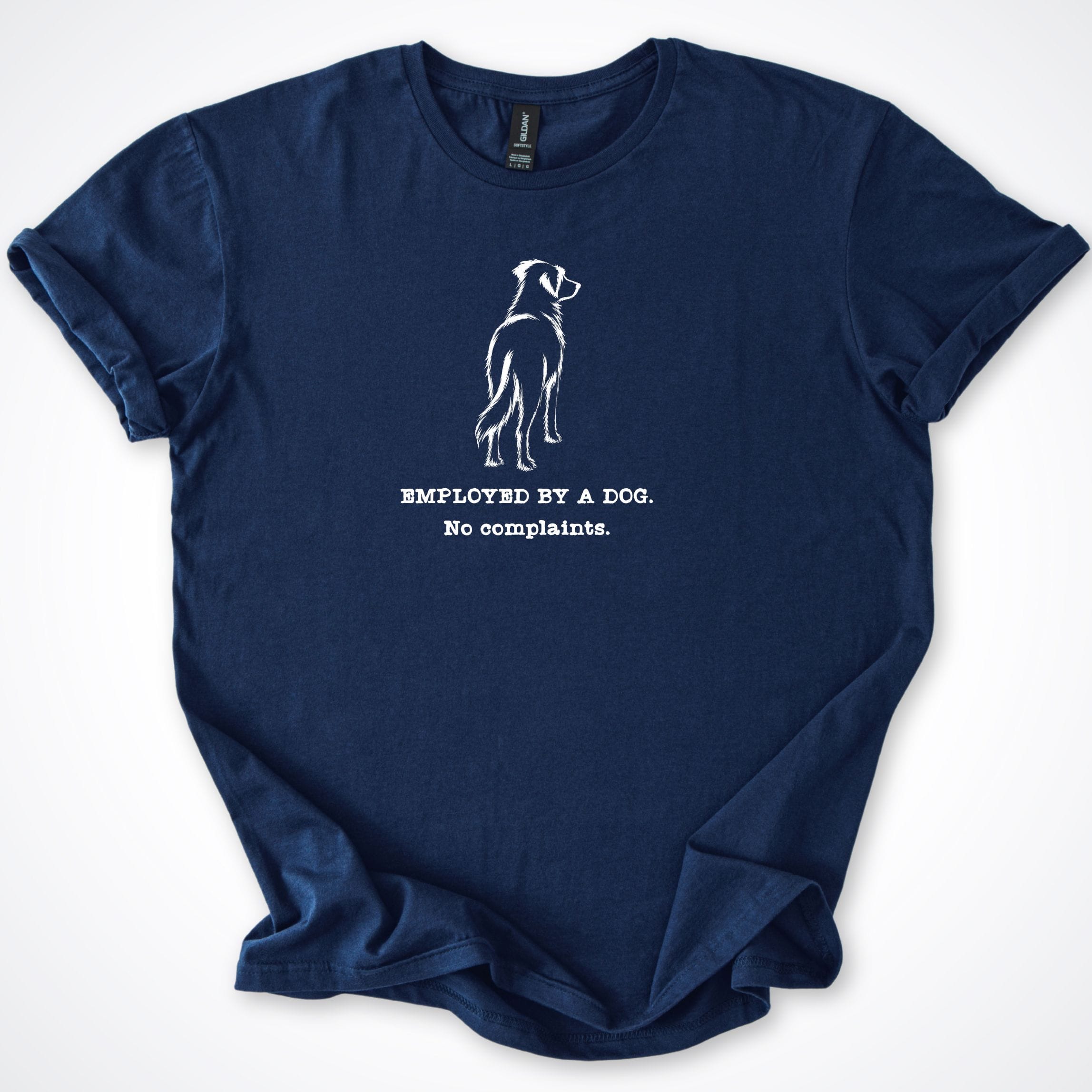 T-Shirt Navy / S Employed By A Dog. Medium Dog T-Shirt ReallyintoDogs