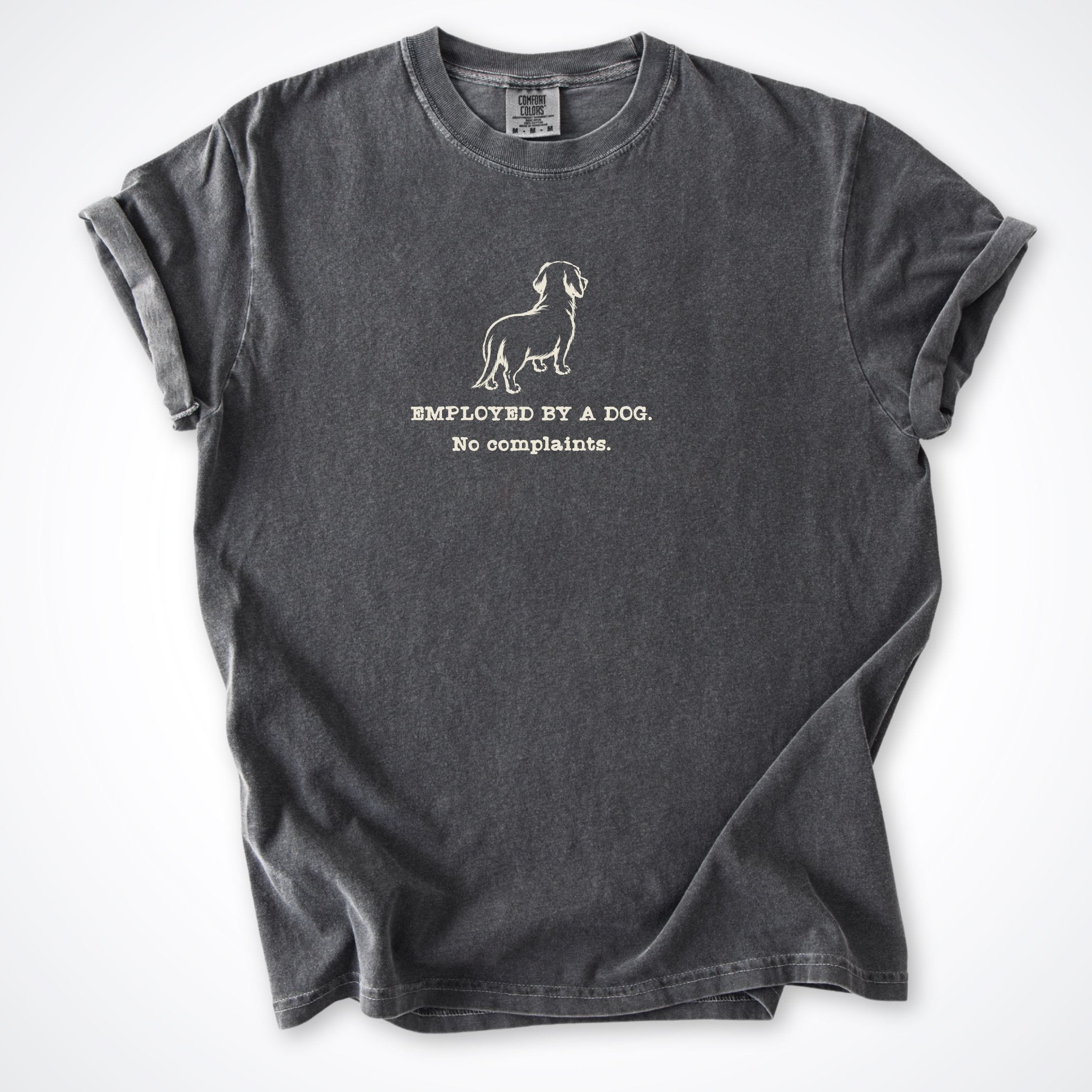 T-Shirt Pepper / S Employed By A Dog. Small Long Dog Comfort Colors T-Shirt ReallyintoDogs
