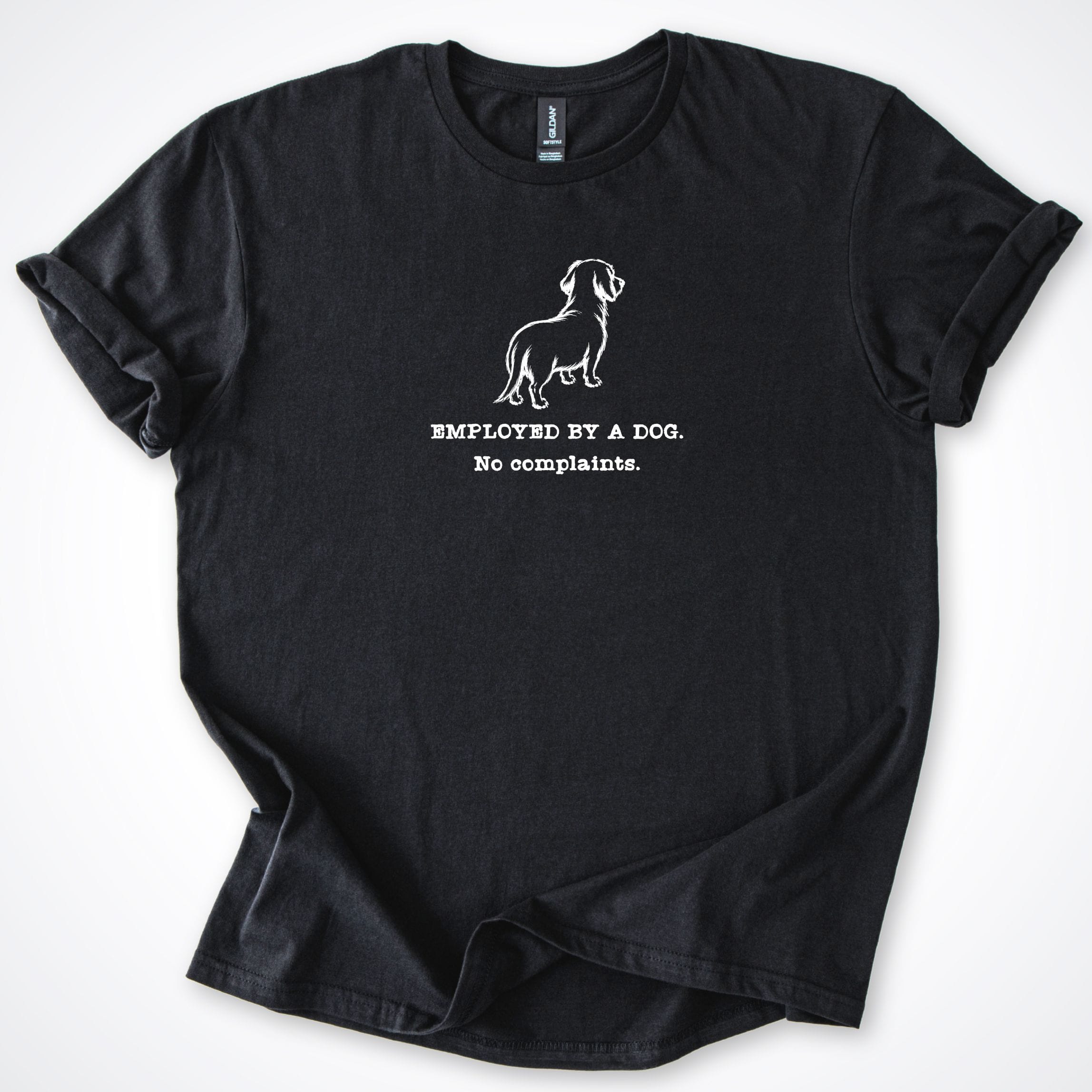 T-Shirt Black / S Employed By A Dog. Small Long Dog T-Shirt ReallyintoDogs