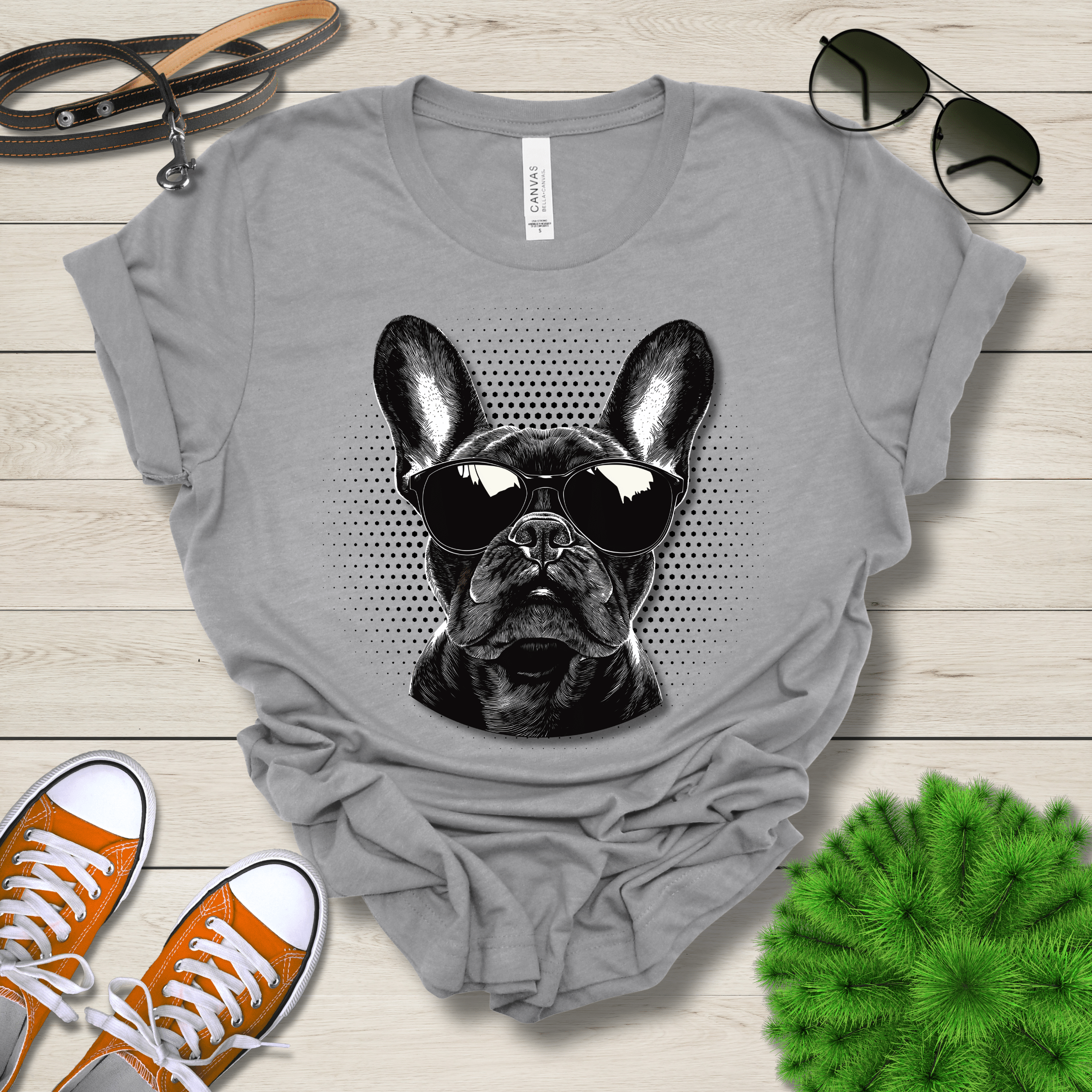 T-Shirt Athletic Heather / S French Bulldog Top Dog Cool Dog with Sunglasses Premium Unisex Tee --reallyintothat