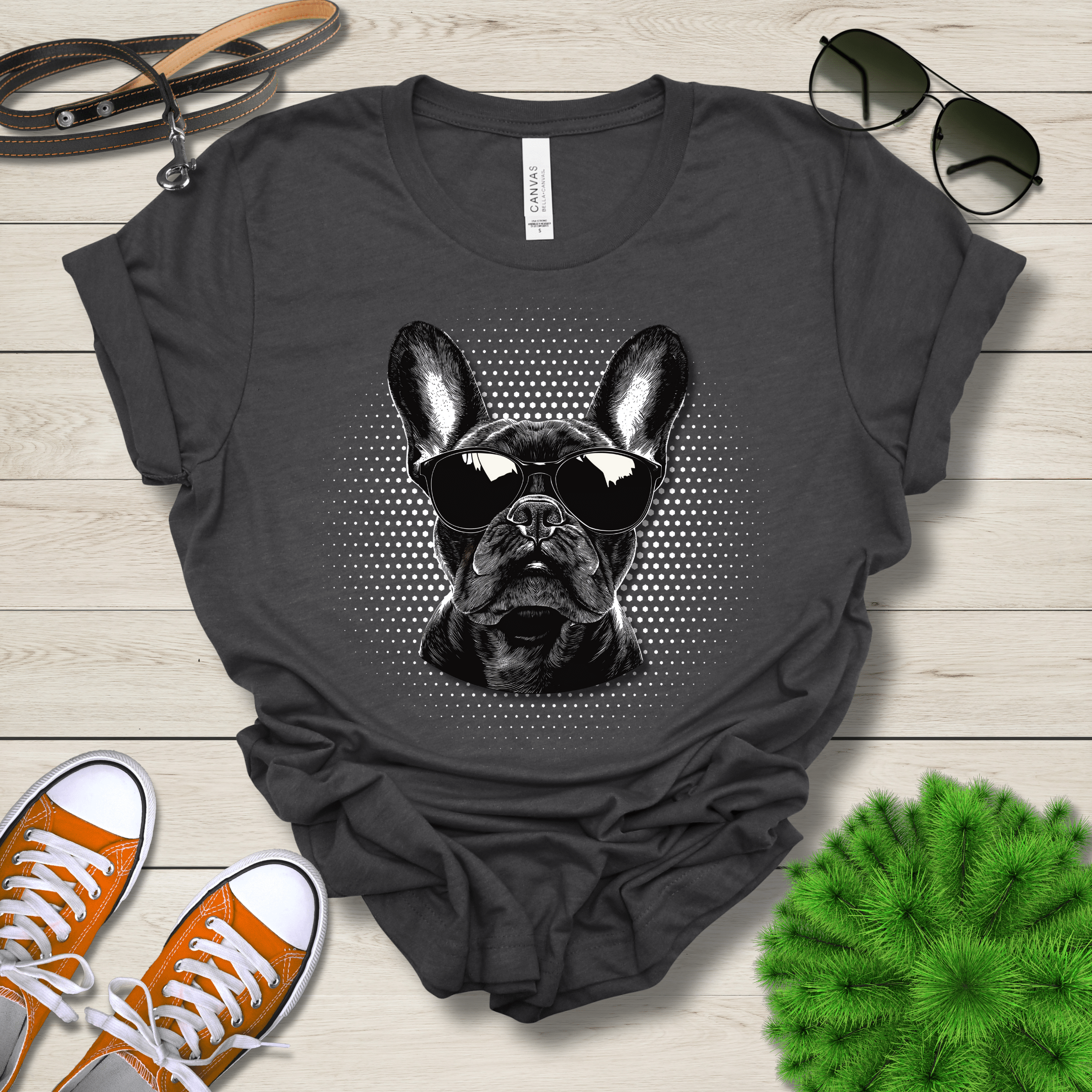 T-Shirt Dark Grey Heather / S French Bulldog Top Dog Cool Dog with Sunglasses Premium Unisex Tee --reallyintothat