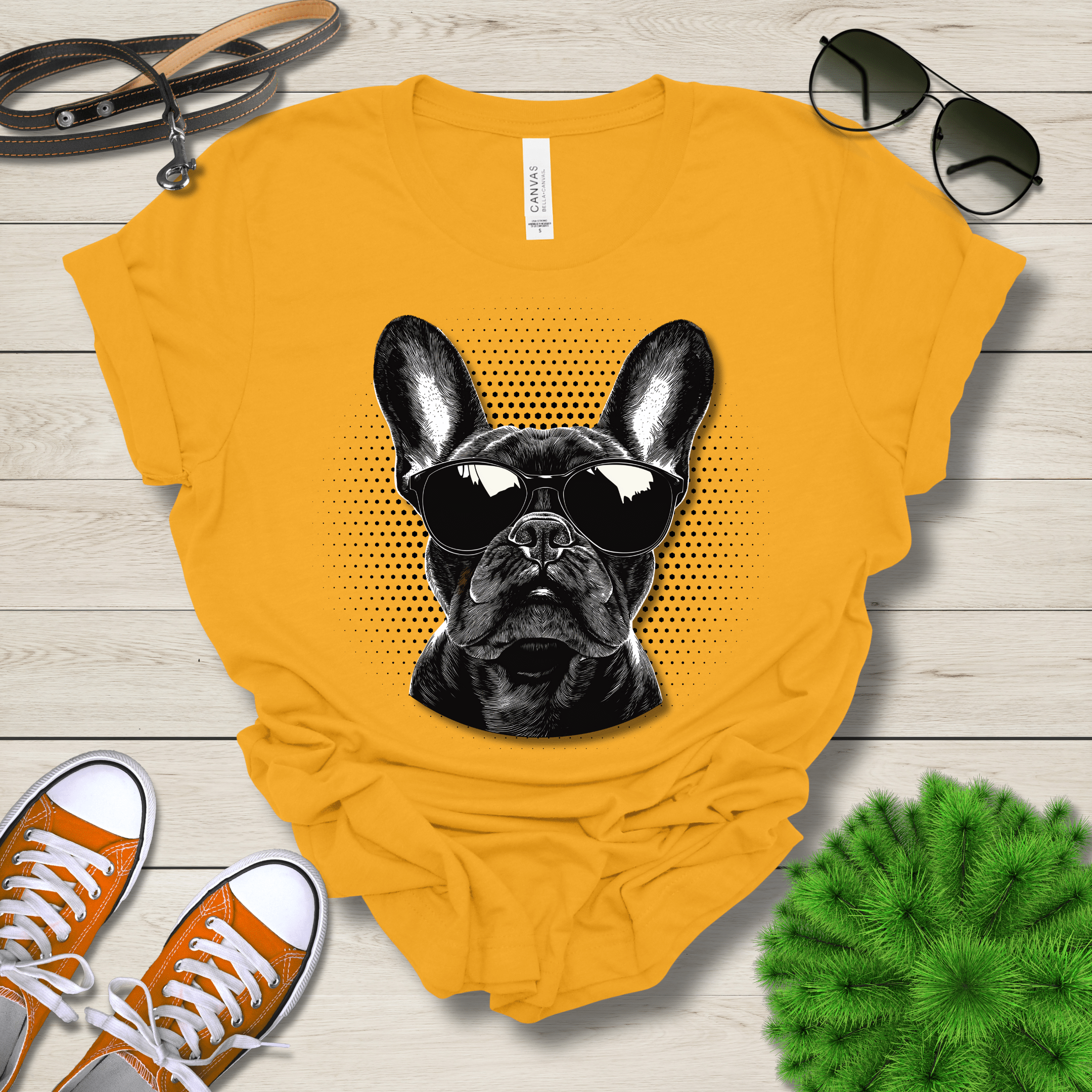 T-Shirt Gold / S French Bulldog Top Dog Cool Dog with Sunglasses Premium Unisex Tee --reallyintothat