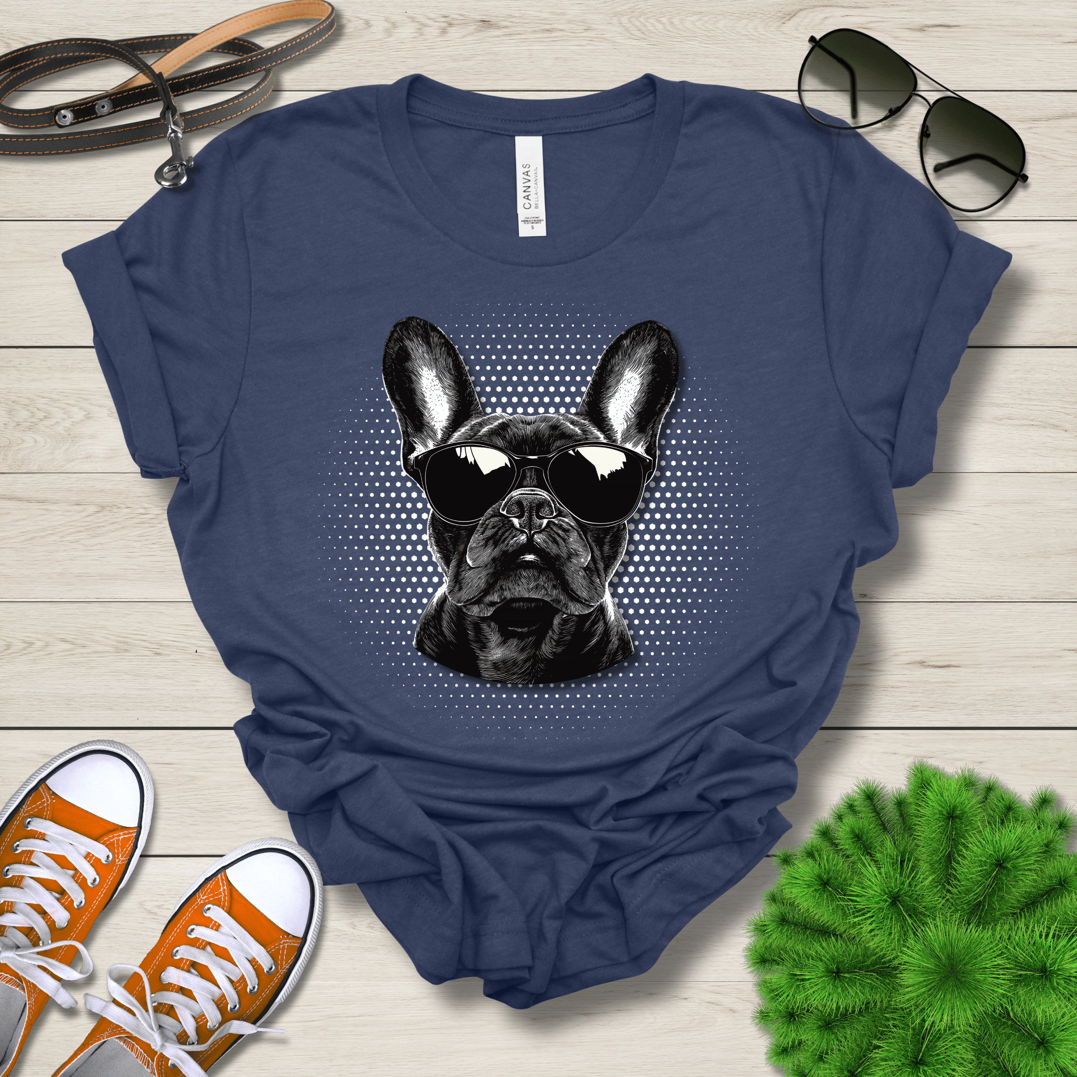 T-Shirt Heather Navy / S French Bulldog Top Dog Cool Dog with Sunglasses Premium Unisex Tee --reallyintothat