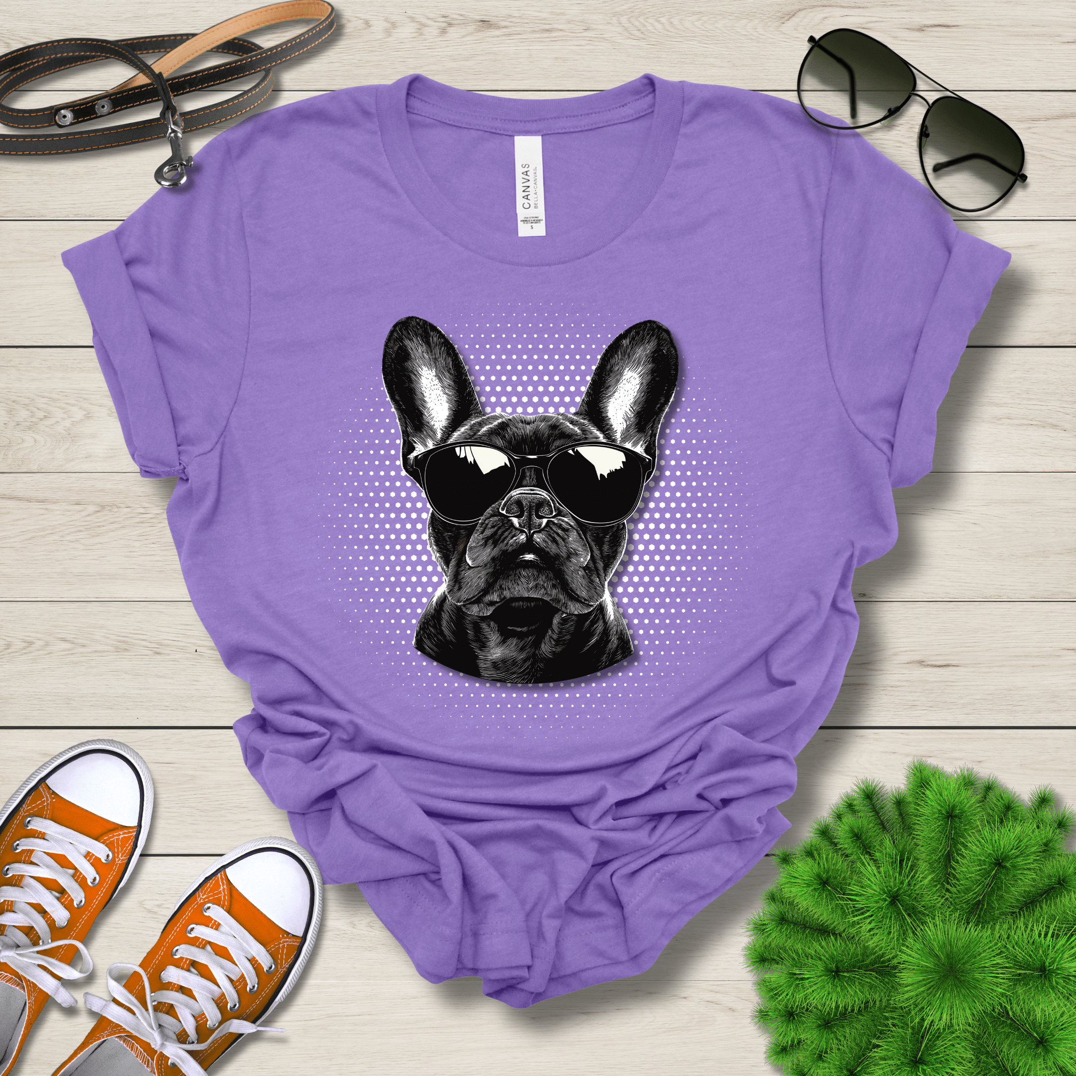 T-Shirt Heather Team Purple / S French Bulldog Top Dog Cool Dog with Sunglasses Premium Unisex Tee --reallyintothat