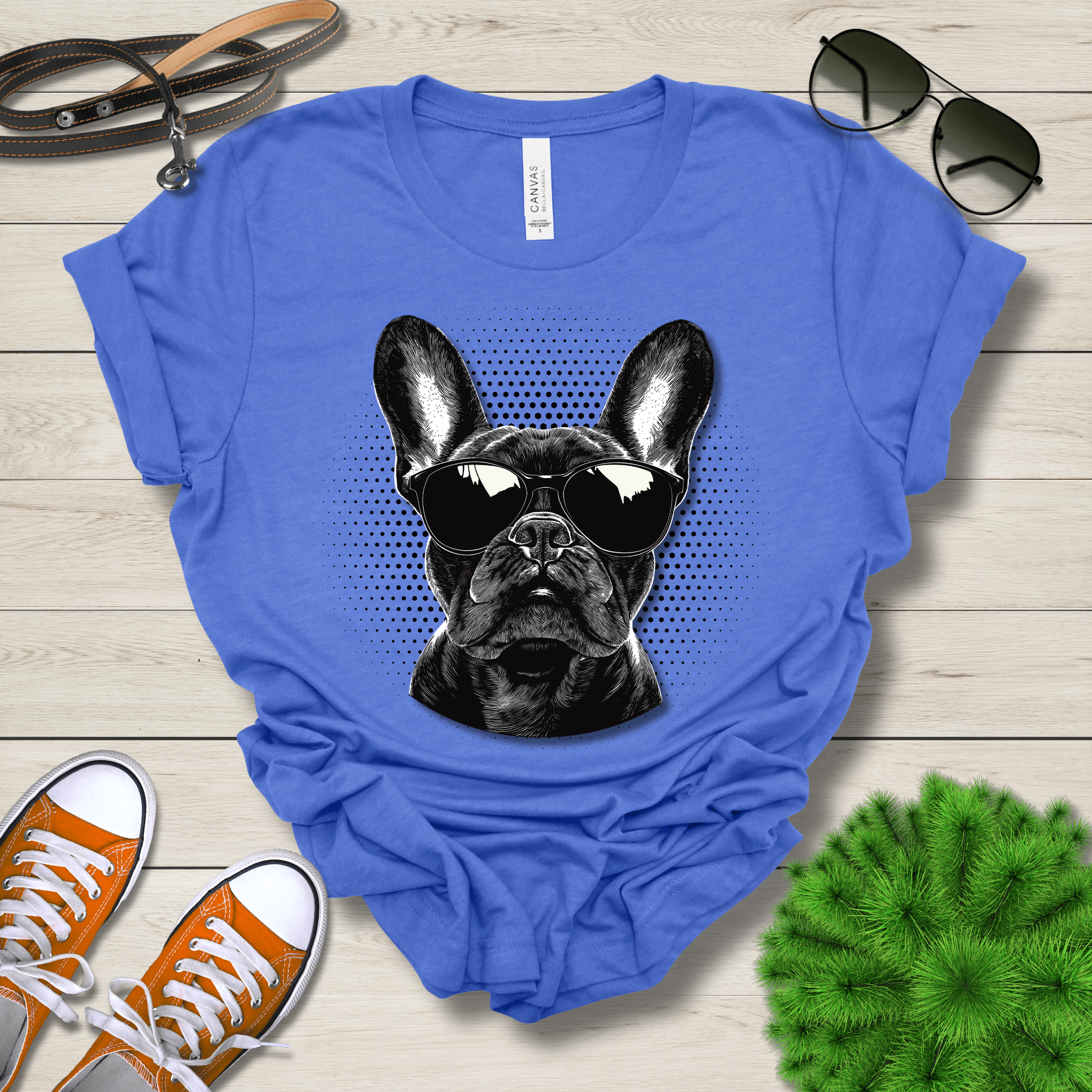 T-Shirt Heather True Royal / S French Bulldog Top Dog Cool Dog with Sunglasses Premium Unisex Tee --reallyintothat