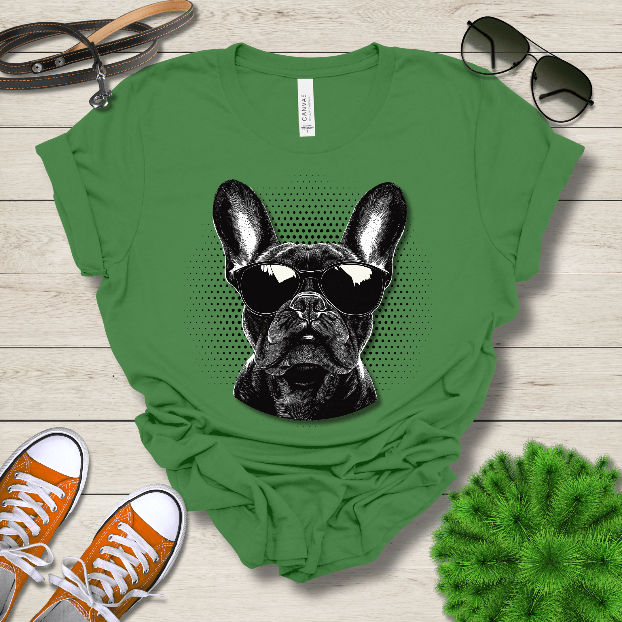 T-Shirt Leaf / S French Bulldog Top Dog Cool Dog with Sunglasses Premium Unisex Tee --reallyintothat