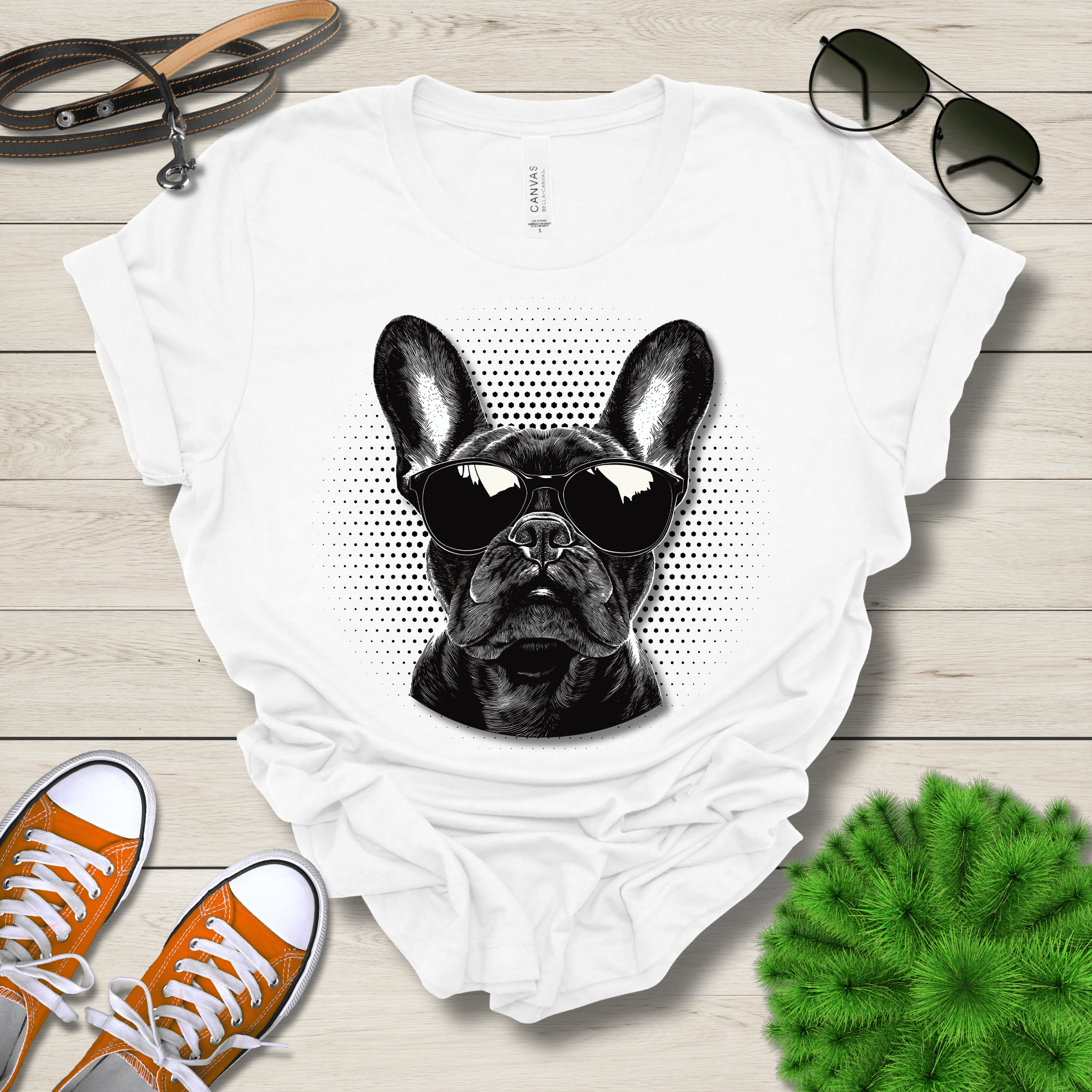 T-Shirt White / S French Bulldog Top Dog Cool Dog with Sunglasses Premium Unisex Tee --reallyintothat