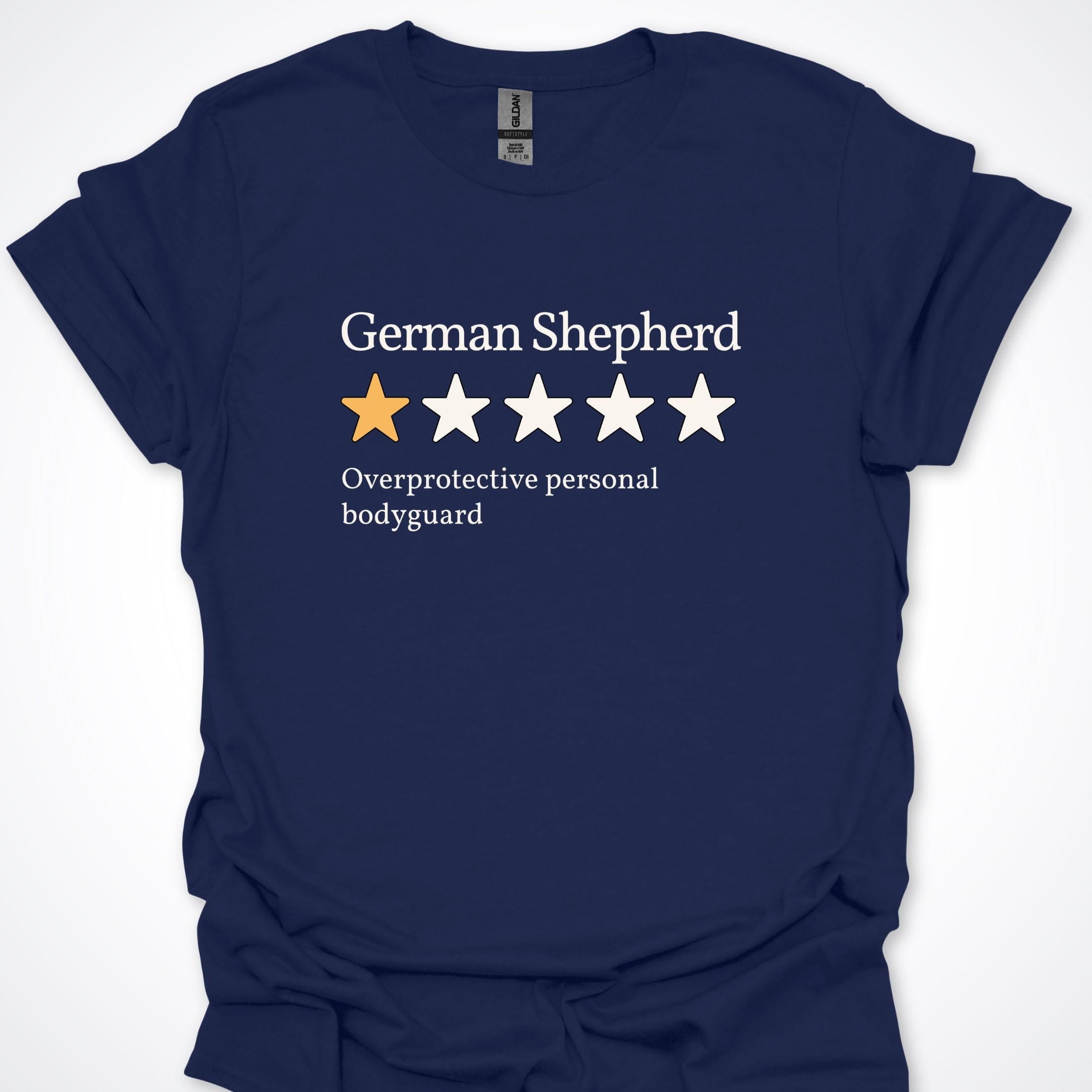 T-Shirt Navy / S German Shepherd One Star Review Premium Unisex T-Shirt ReallyintoDogs