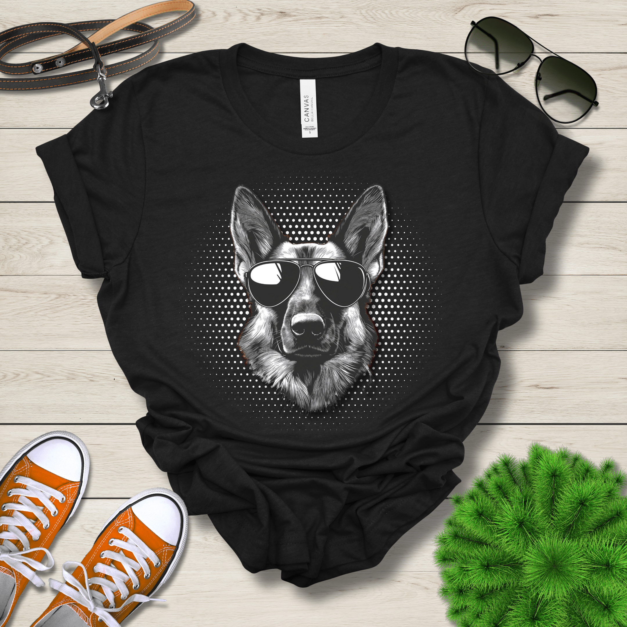 T-Shirt Black Heather / S German Shepherd Top Dog Cool Dog with Sunglasses Premium Unisex Tee --reallyintothat