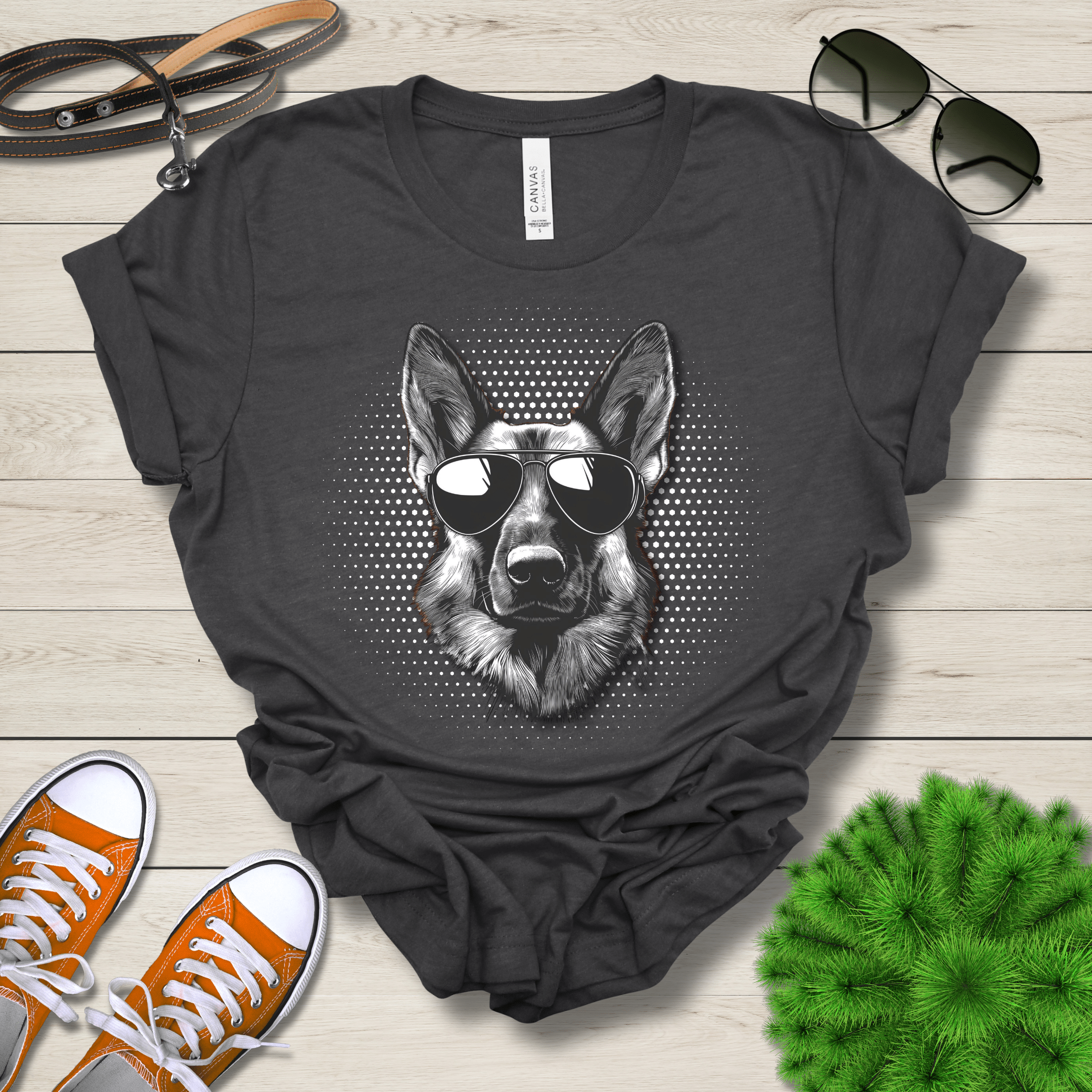 T-Shirt Dark Grey Heather / S German Shepherd Top Dog Cool Dog with Sunglasses Premium Unisex Tee --reallyintothat