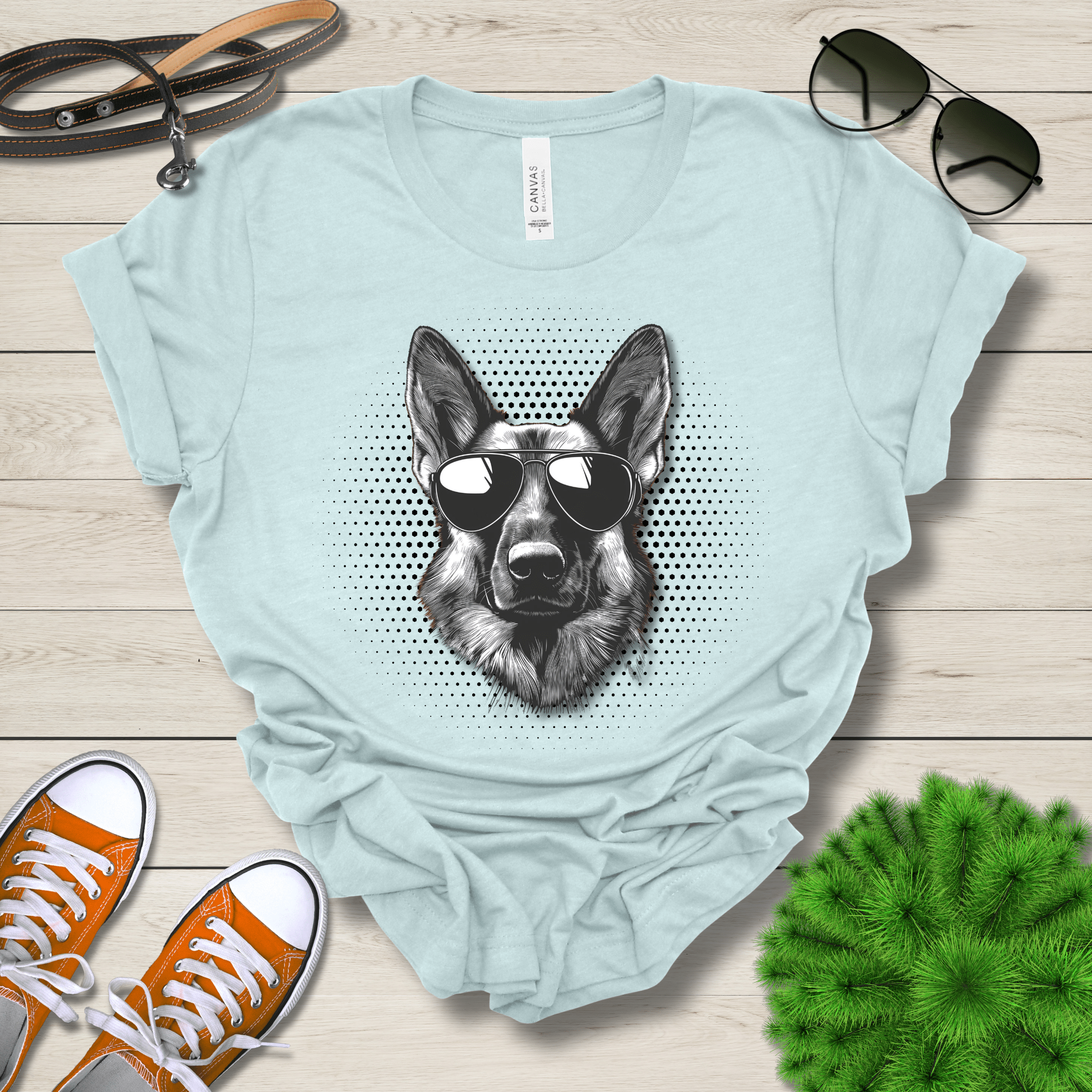 T-Shirt Heather Ice Blue / S German Shepherd Top Dog Cool Dog with Sunglasses Premium Unisex Tee --reallyintothat