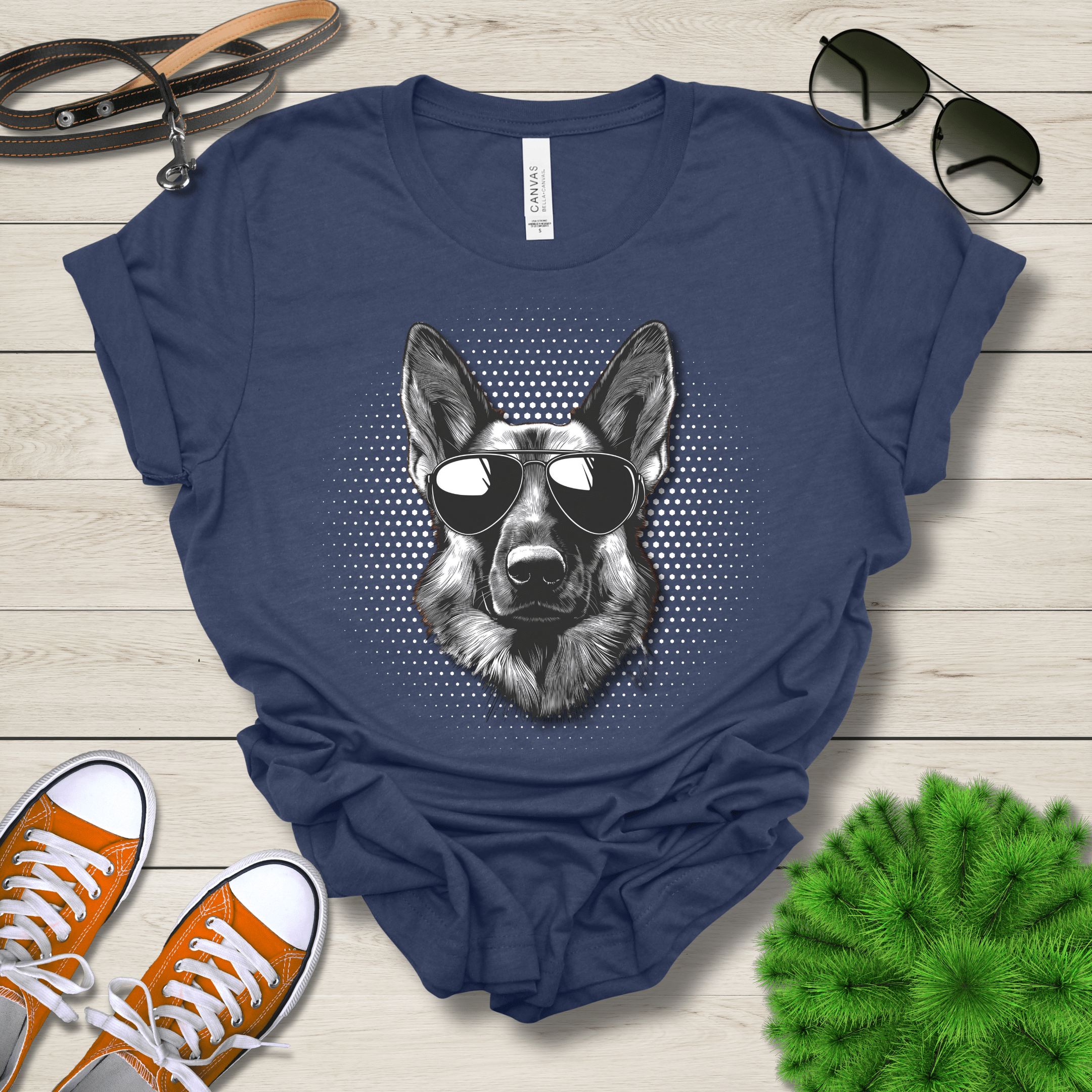 T-Shirt Heather Navy / S German Shepherd Top Dog Cool Dog with Sunglasses Premium Unisex Tee --reallyintothat