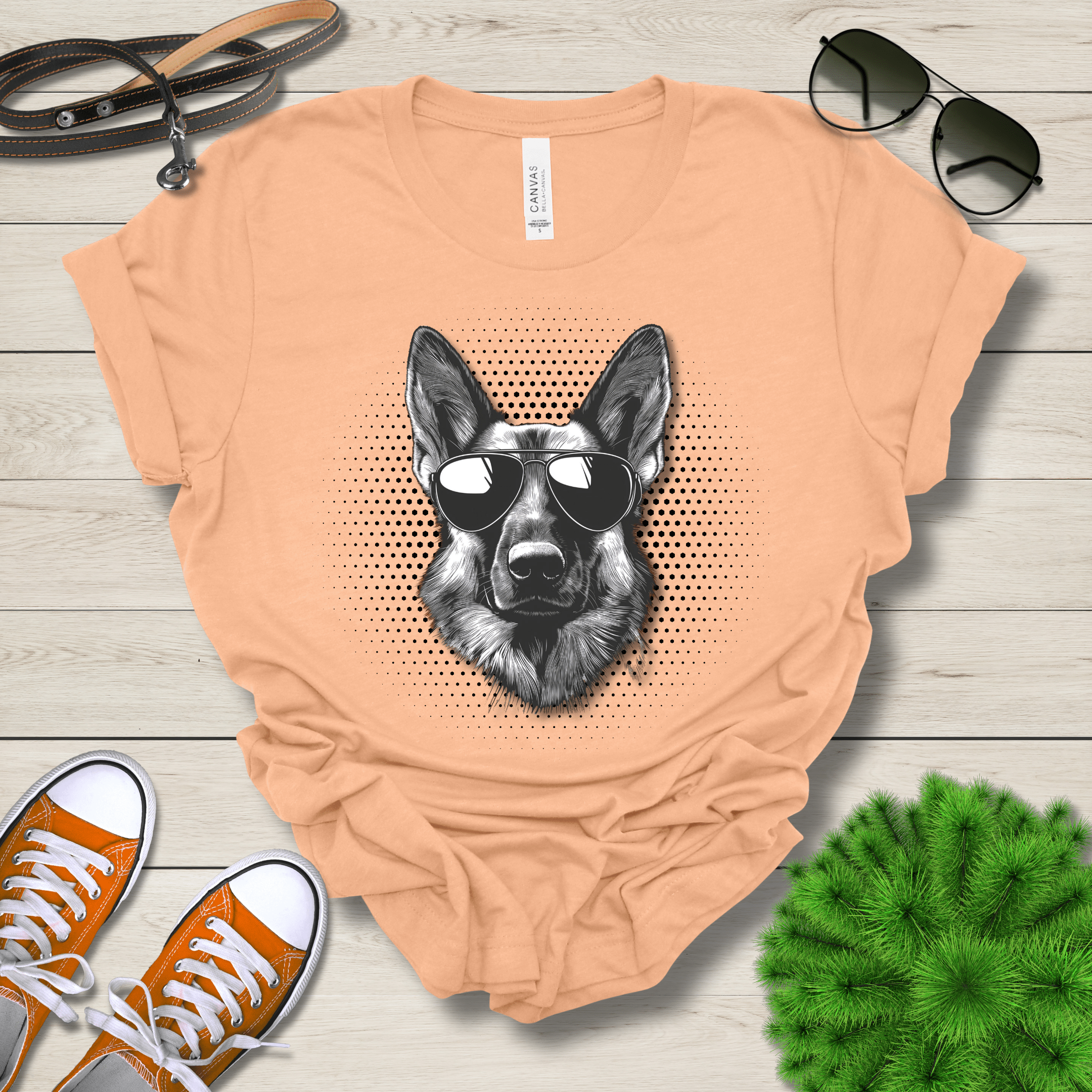 T-Shirt Heather Peach / S German Shepherd Top Dog Cool Dog with Sunglasses Premium Unisex Tee --reallyintothat