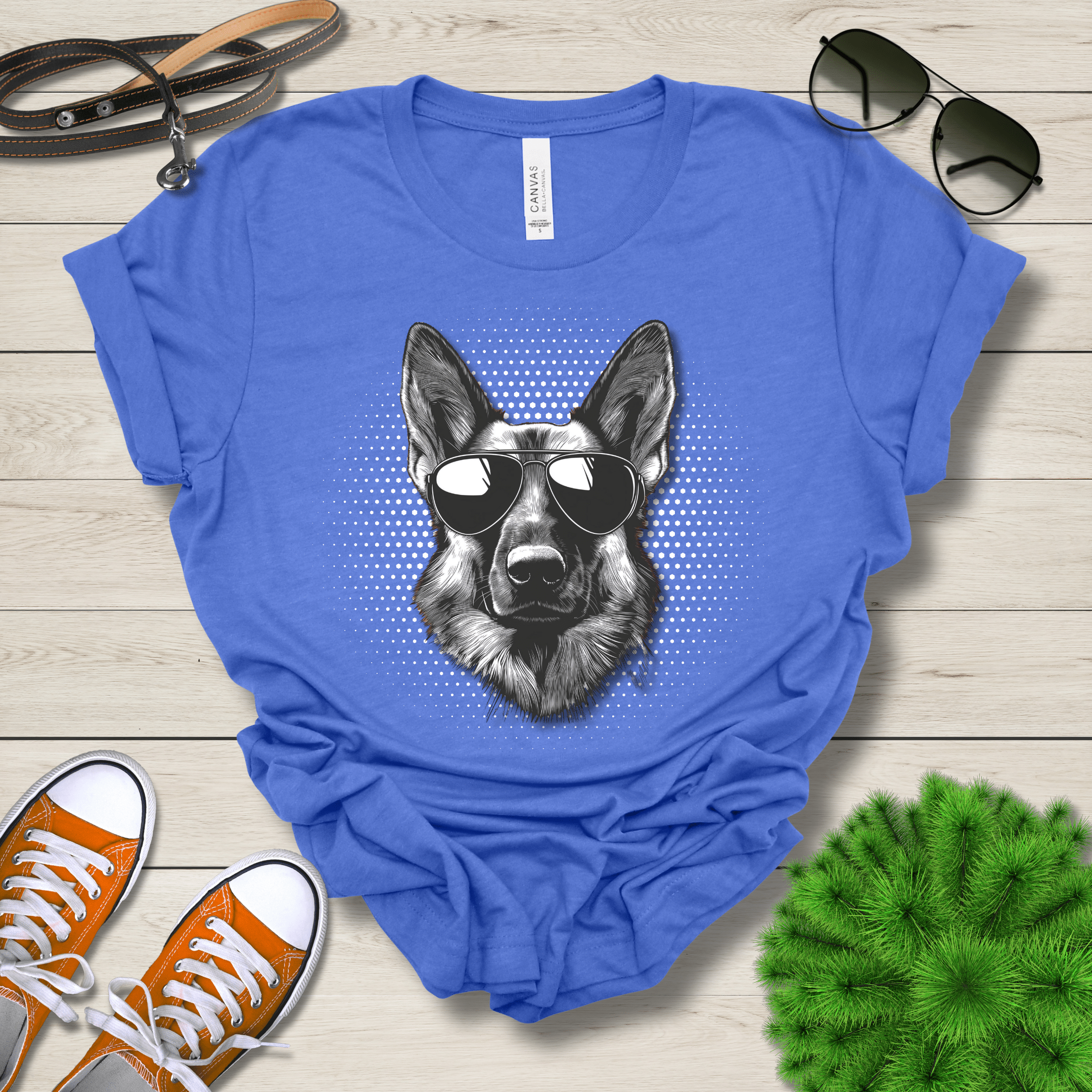 T-Shirt Heather True Royal / S German Shepherd Top Dog Cool Dog with Sunglasses Premium Unisex Tee --reallyintothat