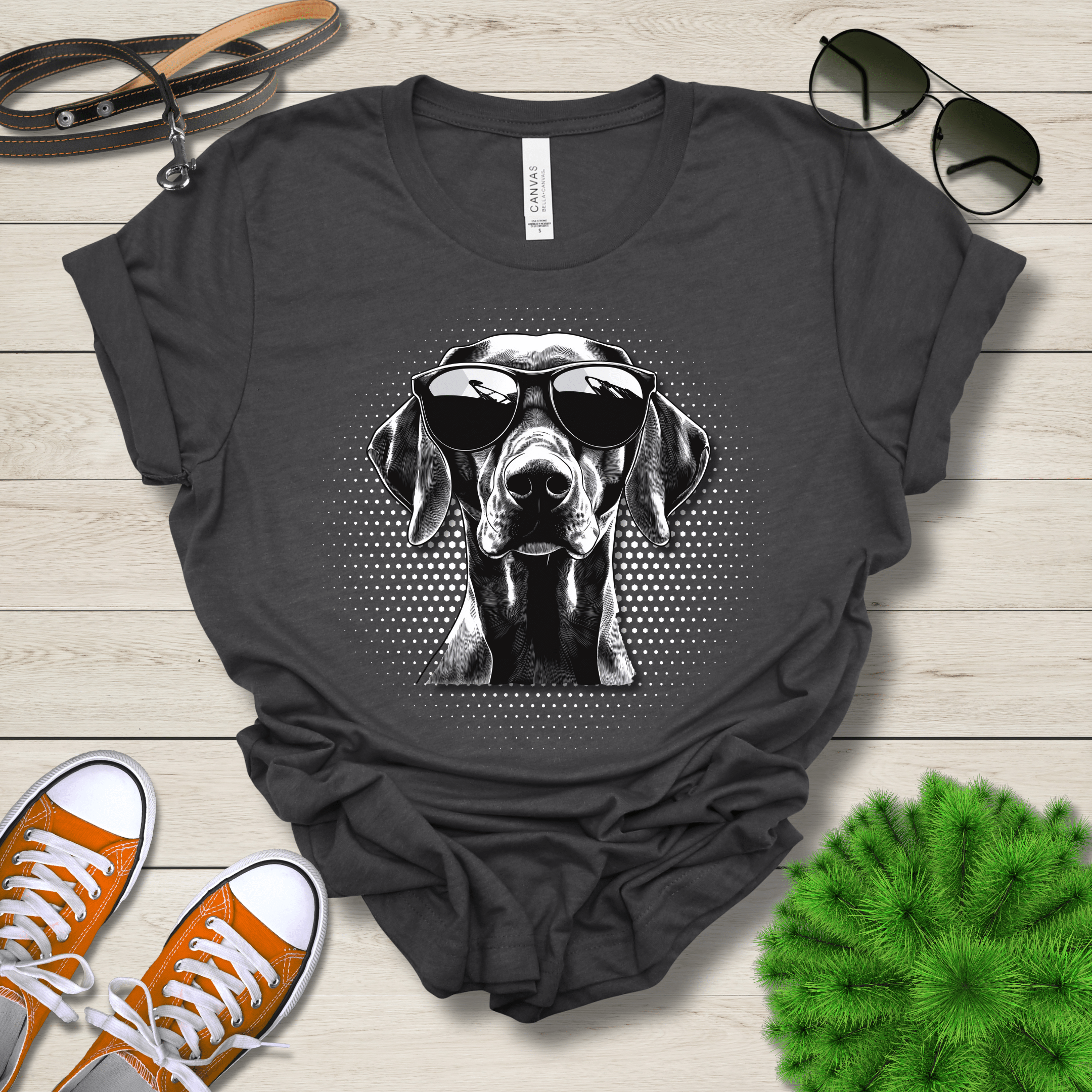 T-Shirt Dark Grey Heather / S German Shorthair Pointer Top Dog Cool Dog with Sunglasses Premium Unisex Tee --reallyintothat