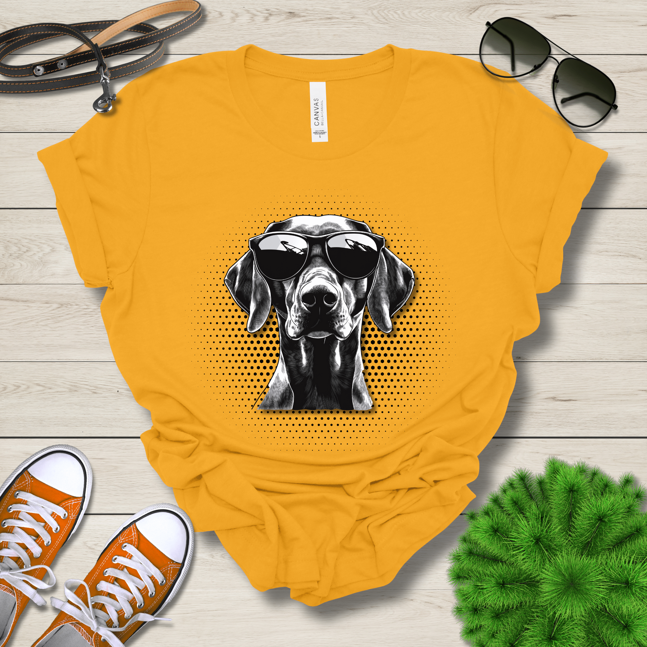 T-Shirt Gold / S German Shorthair Pointer Top Dog Cool Dog with Sunglasses Premium Unisex Tee --reallyintothat