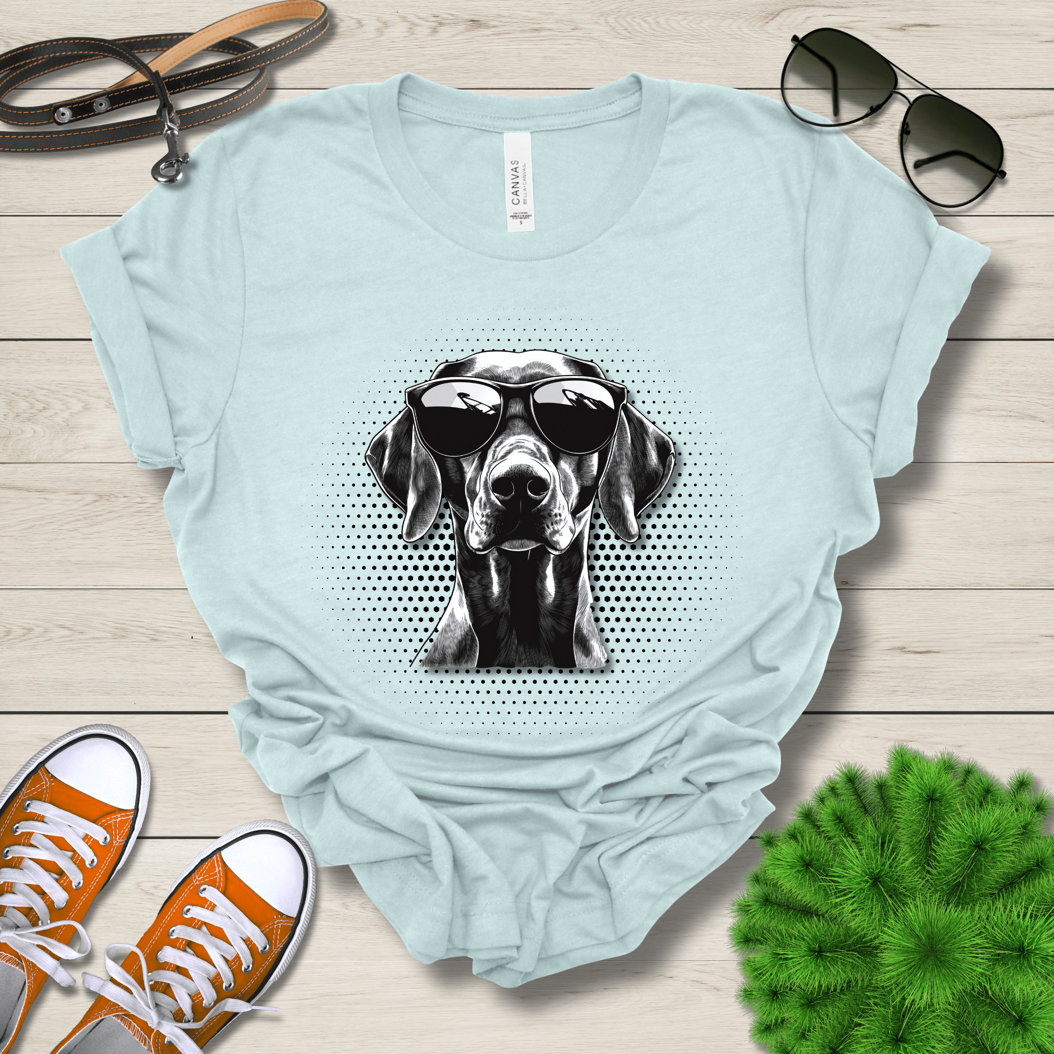 T-Shirt Heather Ice Blue / S German Shorthair Pointer Top Dog Cool Dog with Sunglasses Premium Unisex Tee --reallyintothat