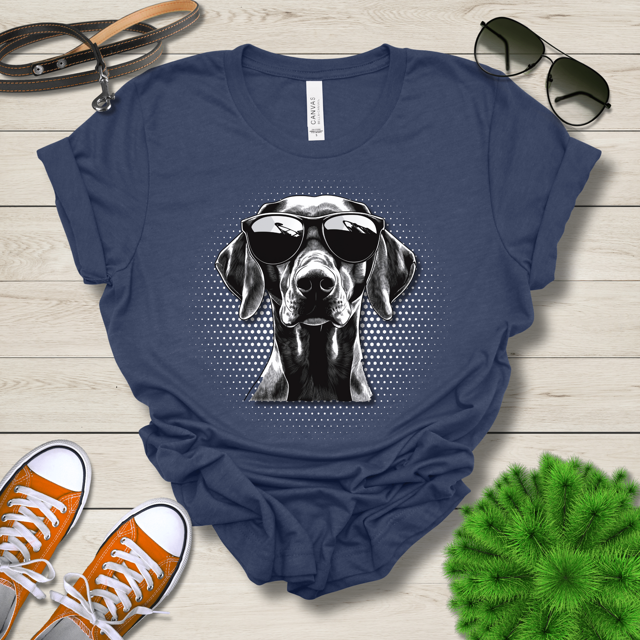 T-Shirt Heather Navy / S German Shorthair Pointer Top Dog Cool Dog with Sunglasses Premium Unisex Tee --reallyintothat