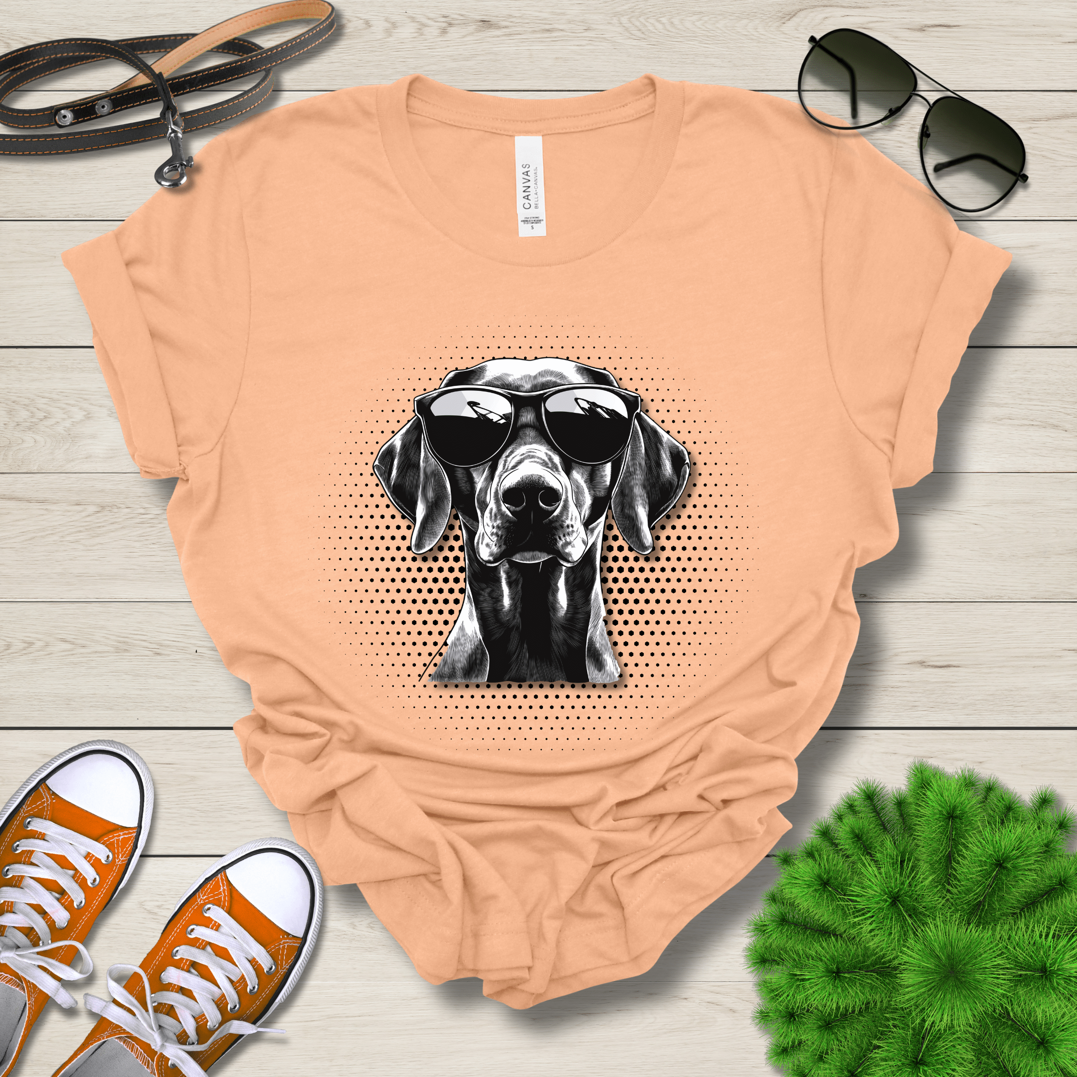 T-Shirt Heather Peach / S German Shorthair Pointer Top Dog Cool Dog with Sunglasses Premium Unisex Tee --reallyintothat