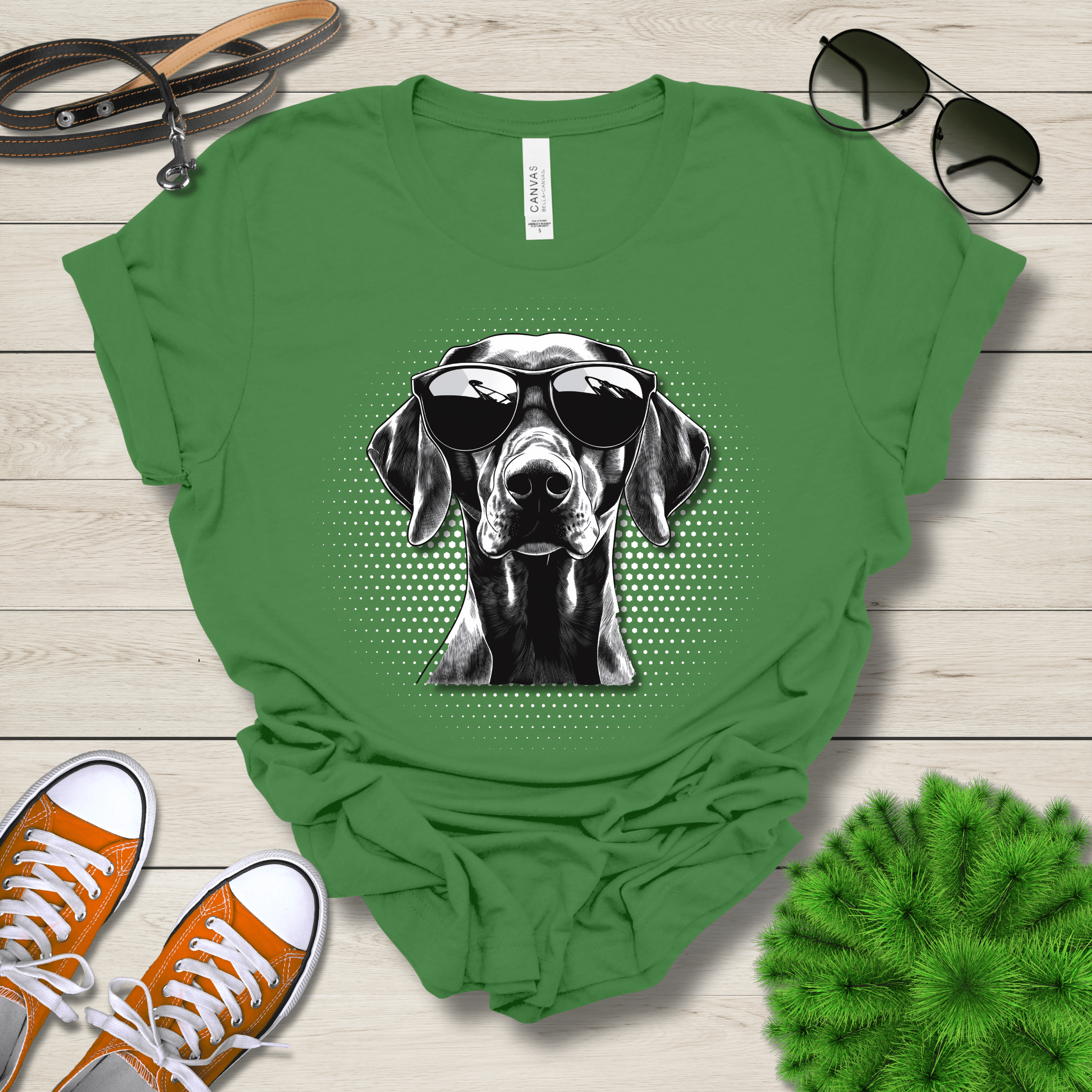 T-Shirt Leaf / S German Shorthair Pointer Top Dog Cool Dog with Sunglasses Premium Unisex Tee --reallyintothat