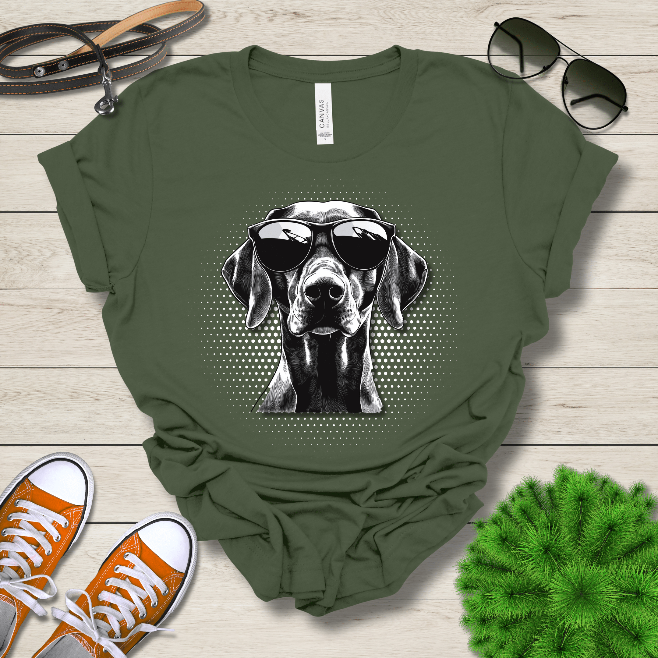 T-Shirt Military Green / S German Shorthair Pointer Top Dog Cool Dog with Sunglasses Premium Unisex Tee --reallyintothat