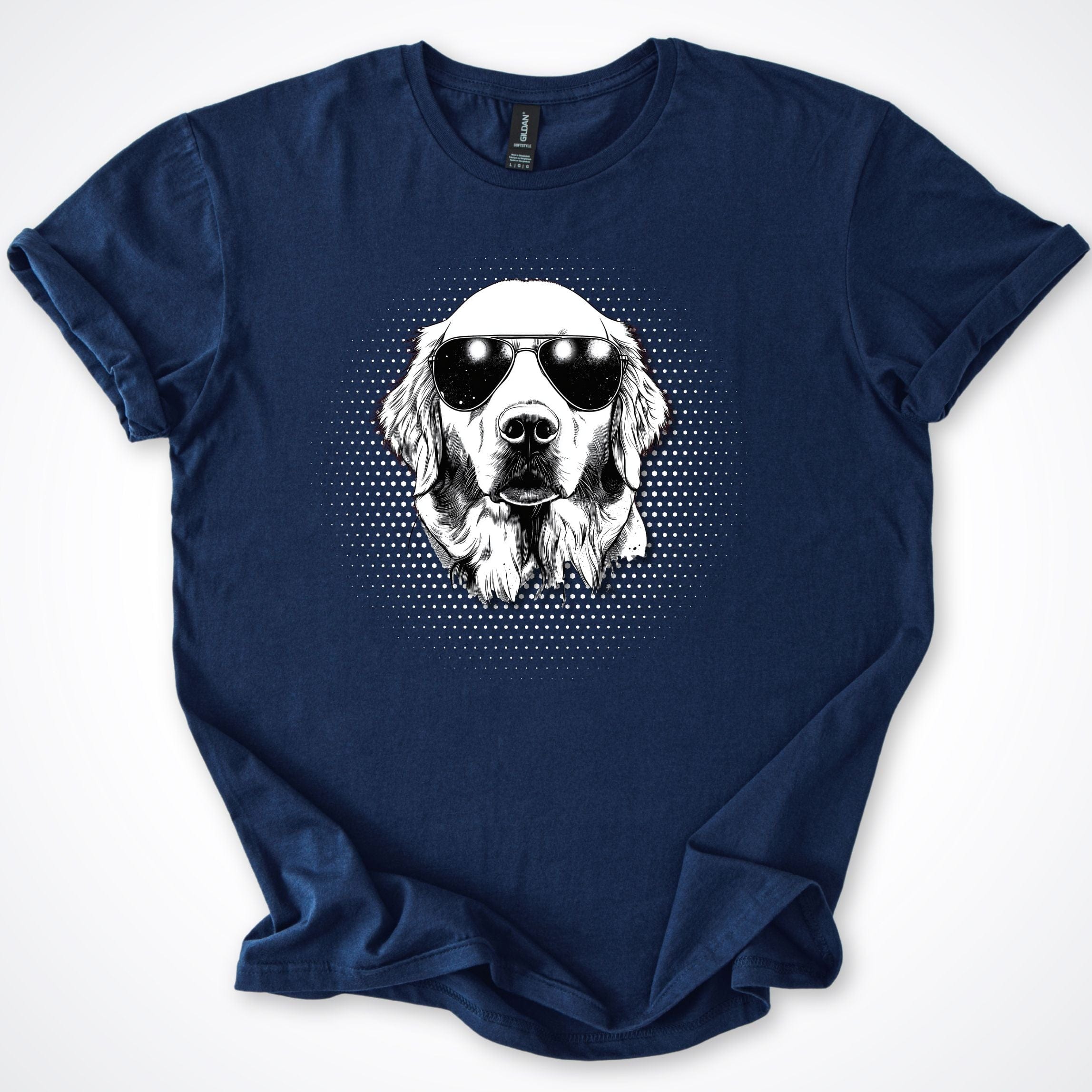 T-Shirt Navy / S Golden Retreiver Cool Dog with Sunglasses T-Shirt ReallyintoDogs