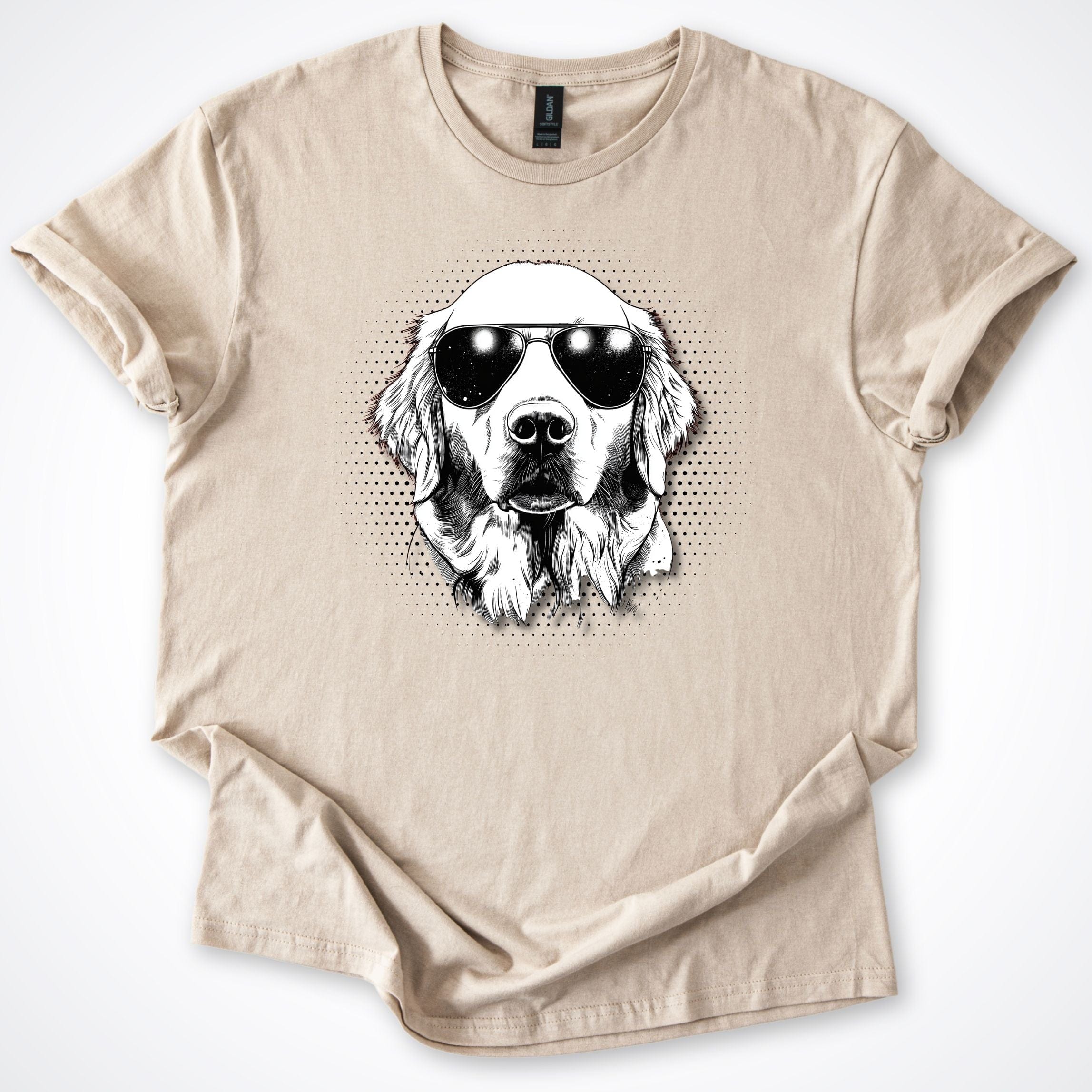 T-Shirt Sand / S Golden Retreiver Cool Dog with Sunglasses T-Shirt ReallyintoDogs